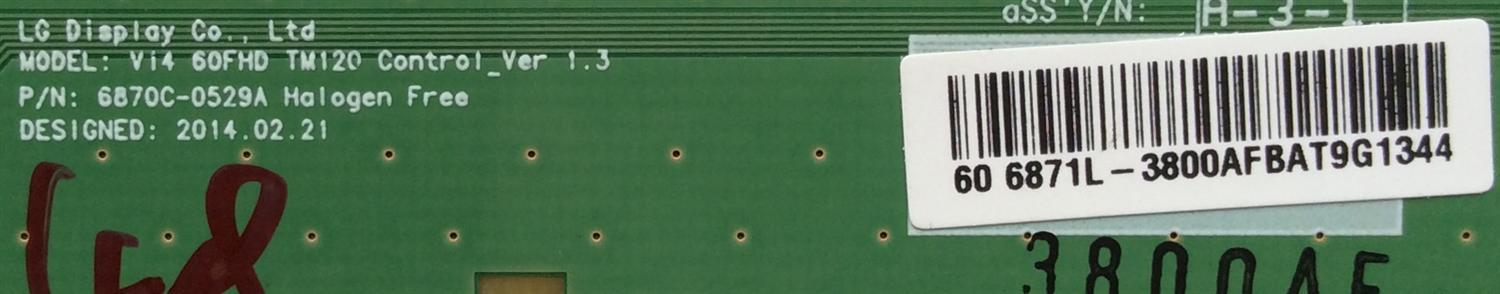T-CON / SHARP 6871L-3800A / 6870C-0529A / 3800A / MODELO LC-60N5100U / PANEL HE600HF-B21(010)	 - Imagen 2