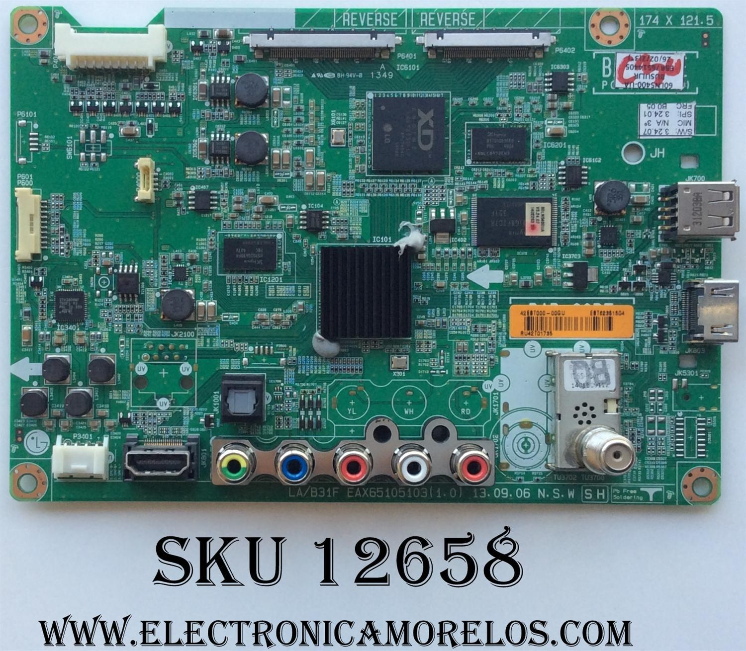 MAIN ORIGINAL PARA TV LG FULL HD / NUMERO DE PARTE EBT62351504 / EAX65105103 / EAX65105103(1.0) / 62351504 / EBR76514405 / PANEL HC600DUD-SLFP1-11XX / DISPLAY LC600DUK (SE)(E1) / MODELO 60LN5400-UA / 60LN5400-UA.BUSULJR