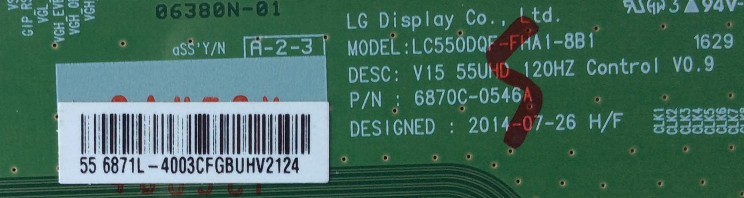 T-CON / VIZIO 6871L-4003C / 4003C / 6870C-0546A / MODELO P55-C1 LTM7TMDS / PANEL TPT550U2-EQLSJA.G REV:SC4C	 - Imagen 2