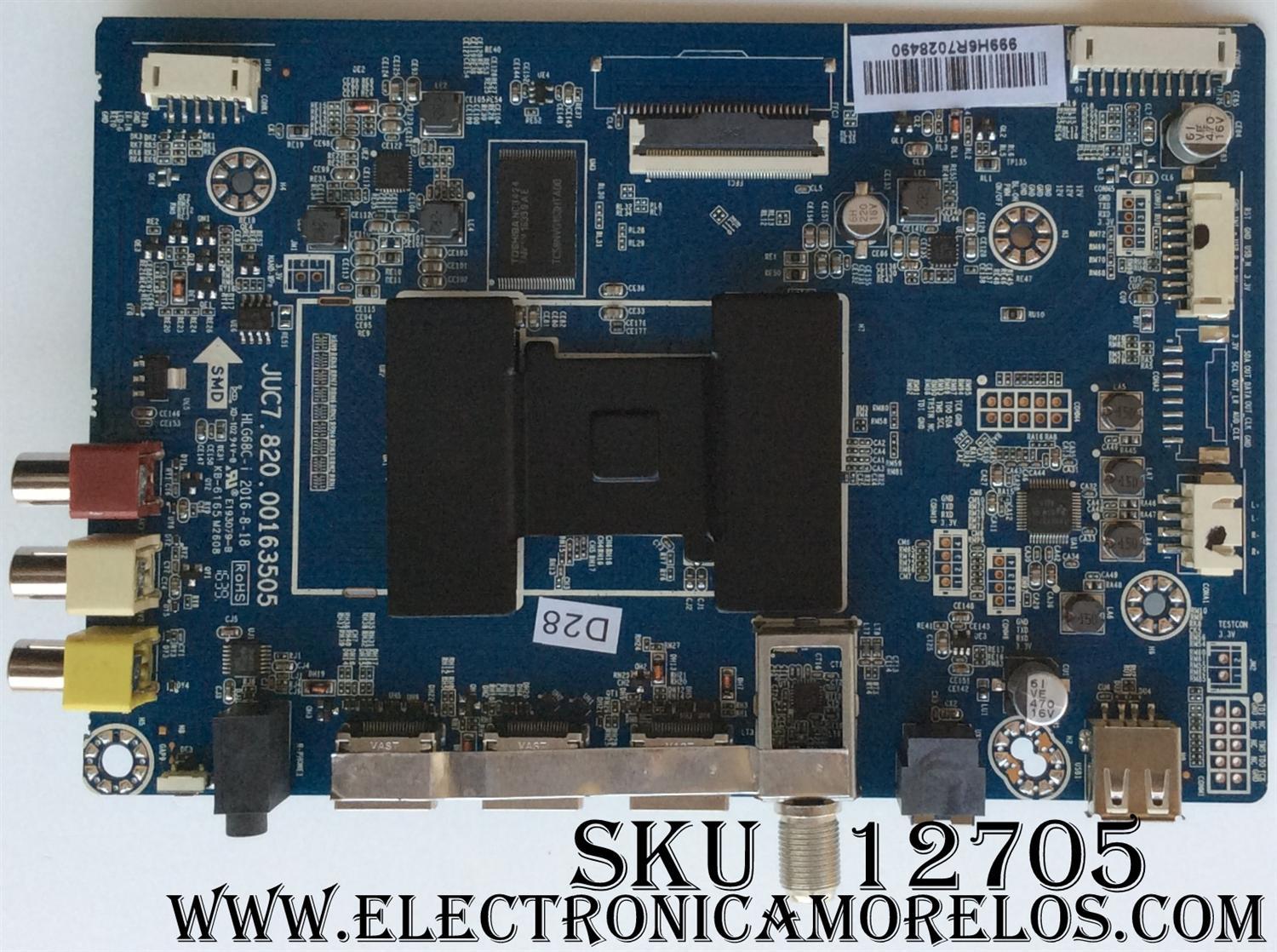 MAIN HITACHI 999H6R / JUC7.820.00163505 / HLG68C-I / E193079-B / 999H6R7 D28 / PANEL T430HVN01.7 / MODELO 43R5