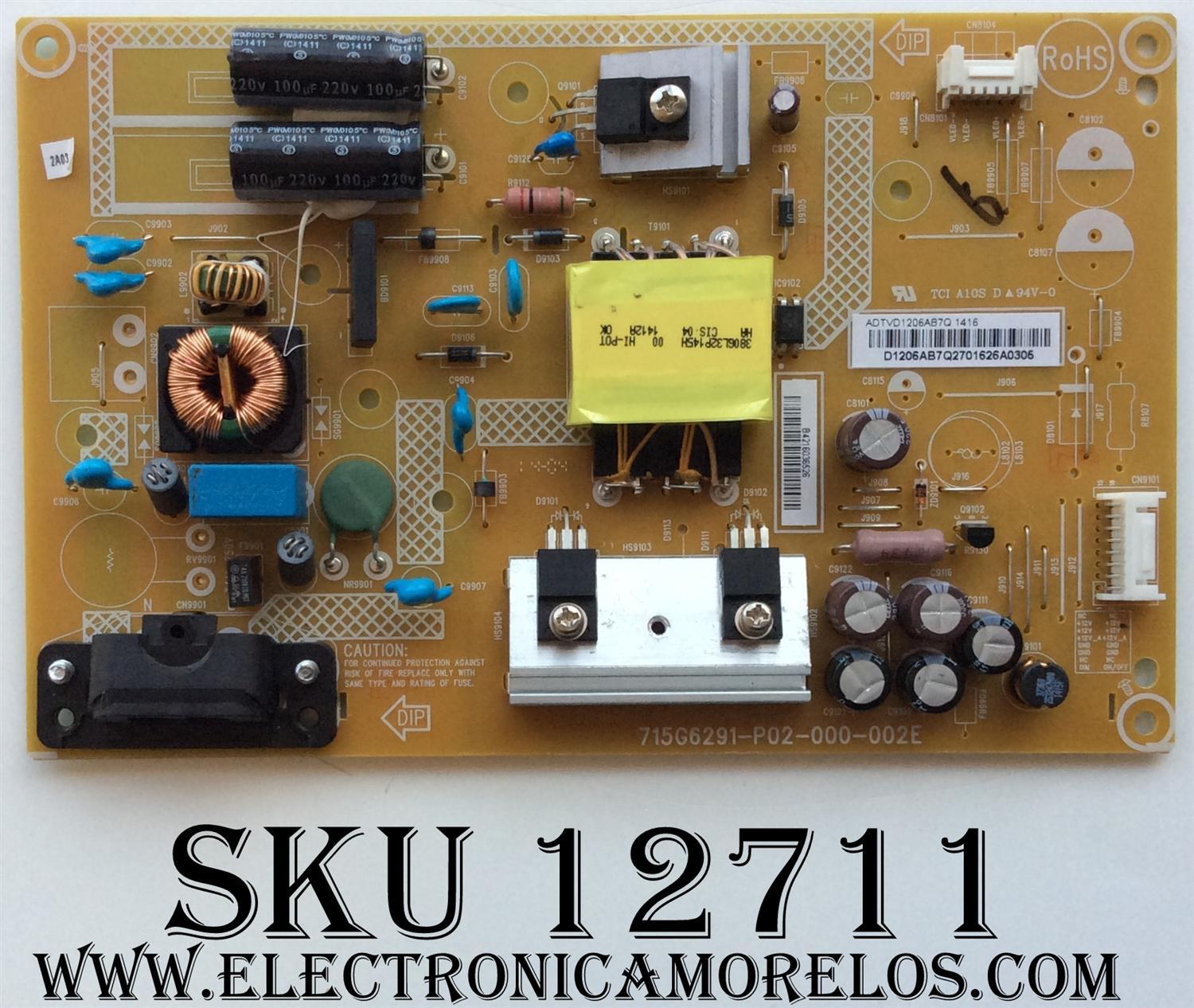 FUENTE DE PODER / VIZIO ADTVD1206AB7Q / 715G6291-P02-000-002E / MODELO M322I-B1 LTT7PVEQ	