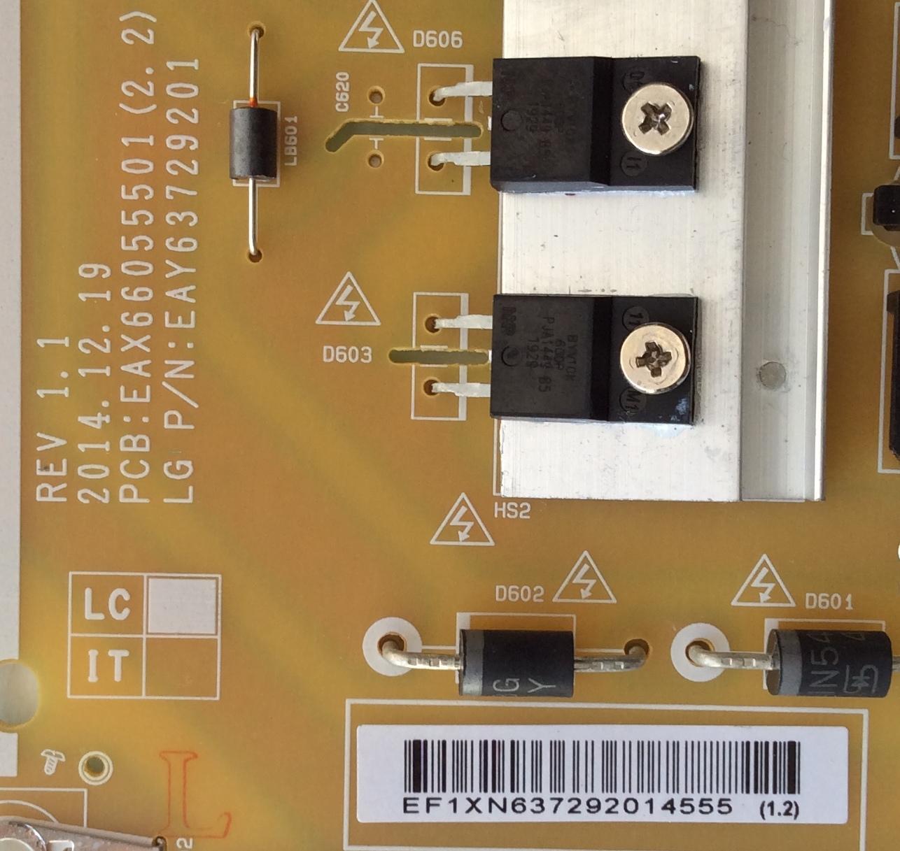 FUENTE DE PODER PARA TV LG / NUMERO DE PARTE EAY63729201 / EAX66055501 / 63729201 PLDL-L405A / 3PCR00926A / 3PCR00926C / MODELOS 60UF7300-UT / 60UF7690-UH / 60UF7700-UJ / 60UF8500-UB / 65UF7690-UH / 65UF7700-UJ / 65UF8500-UB / 65UF8600-UF.BUSYLJR - Imagen 2