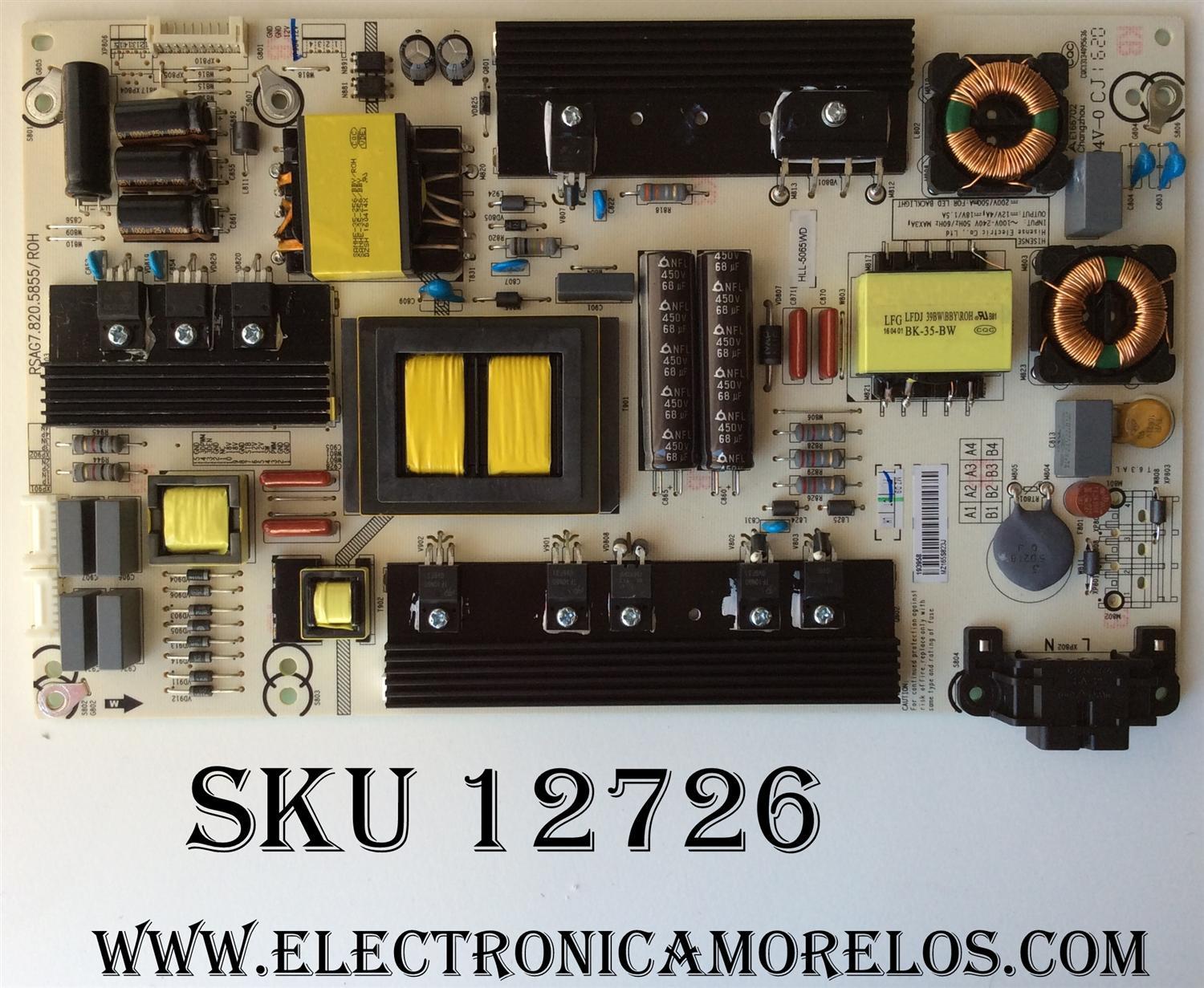 FUENTE DE PODER / SHARP 193958 / RSAG7.820.5855/ROH / HLL-5065WD / CQC13134095636 / MODELO PLDED6079-SM A1606 / SHARP LC-60N5100U	