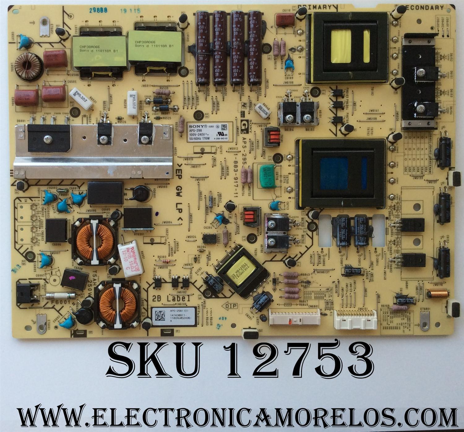 FUENTE DE PODER / SONY 1-474-309-11 / 147430911 / APS-298 / 1-883-917-11 / MODELOS KDL-46EX620 / KDL-46EX720 / KDL-46EX723