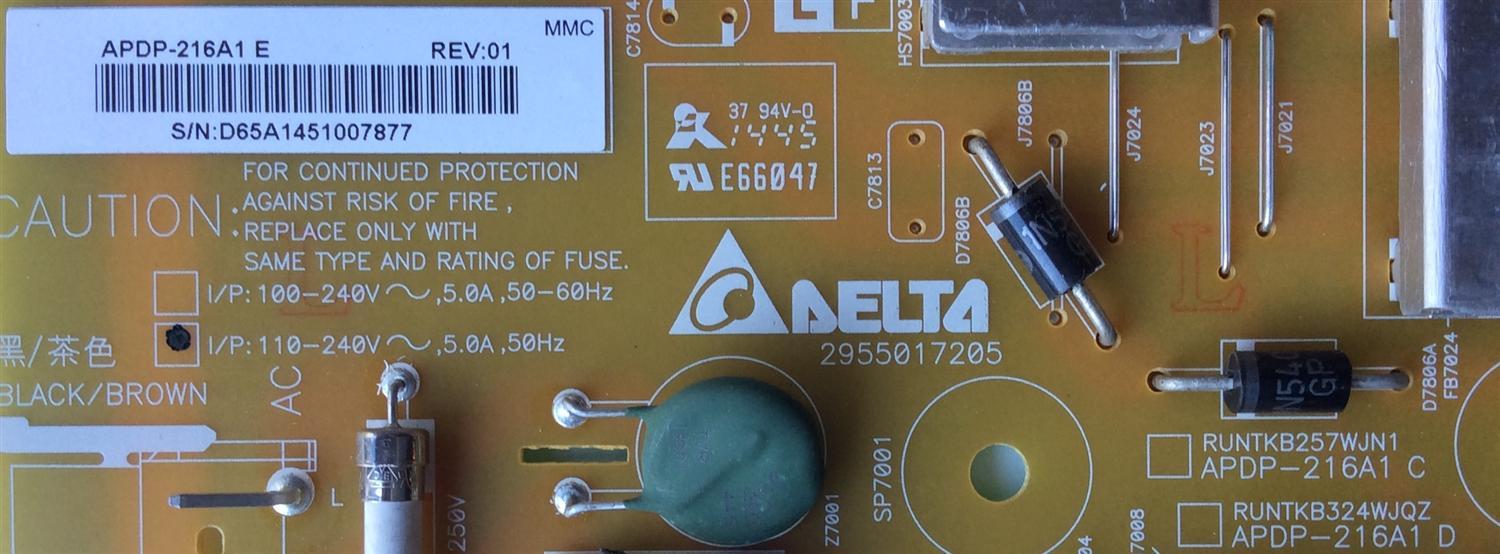 FUENTE DE PODER PARA TV SHARP NUMERO DE PARTE RUNTKB258WJN1 / KB258WJN1 / APDP-216A1 E / MODELO LC-60UD27U - Imagen 2
