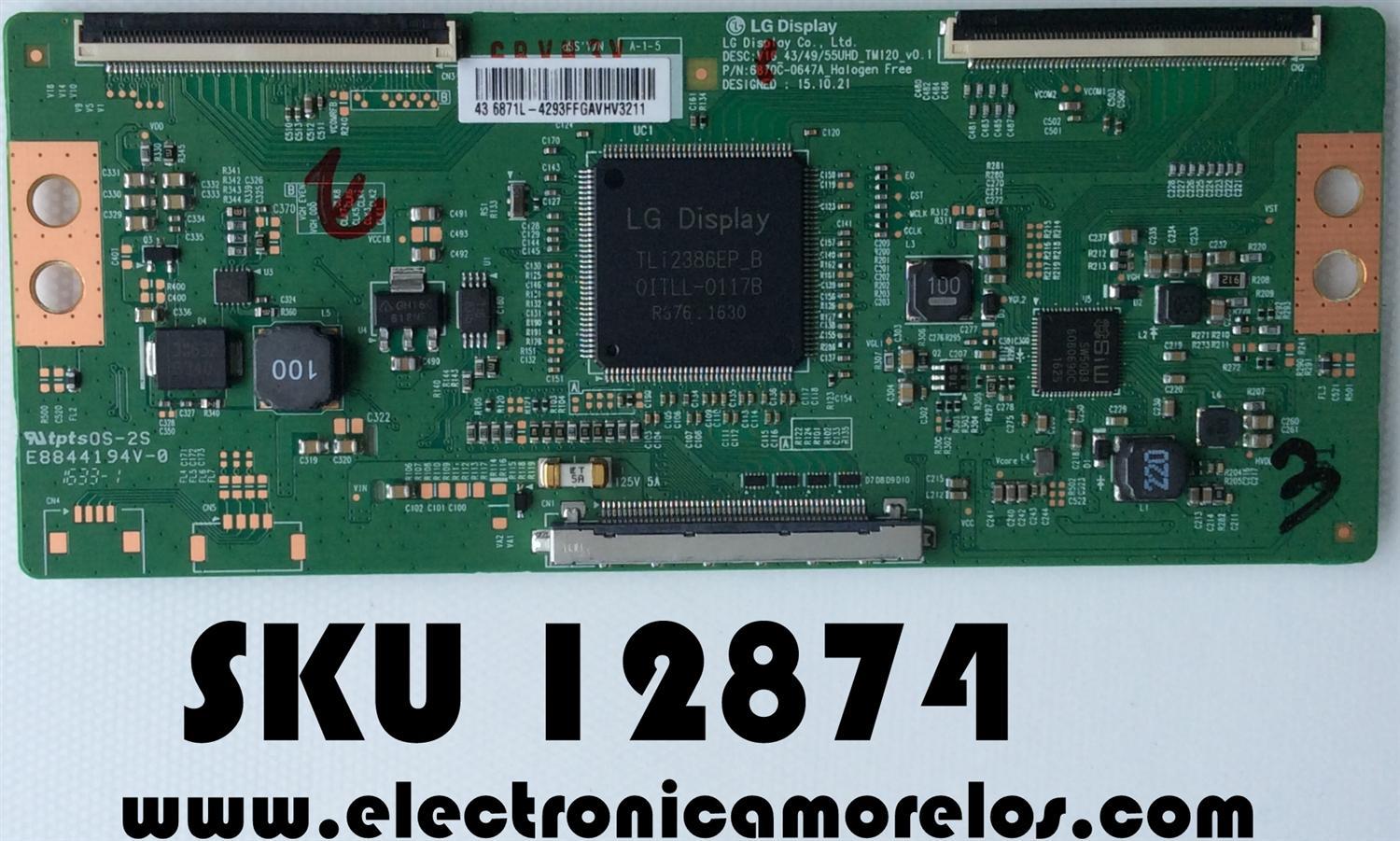 T-CON / LG 6871L-4293F / 4293F / 6870C-0647A / MODELO 43UH6100-UH	