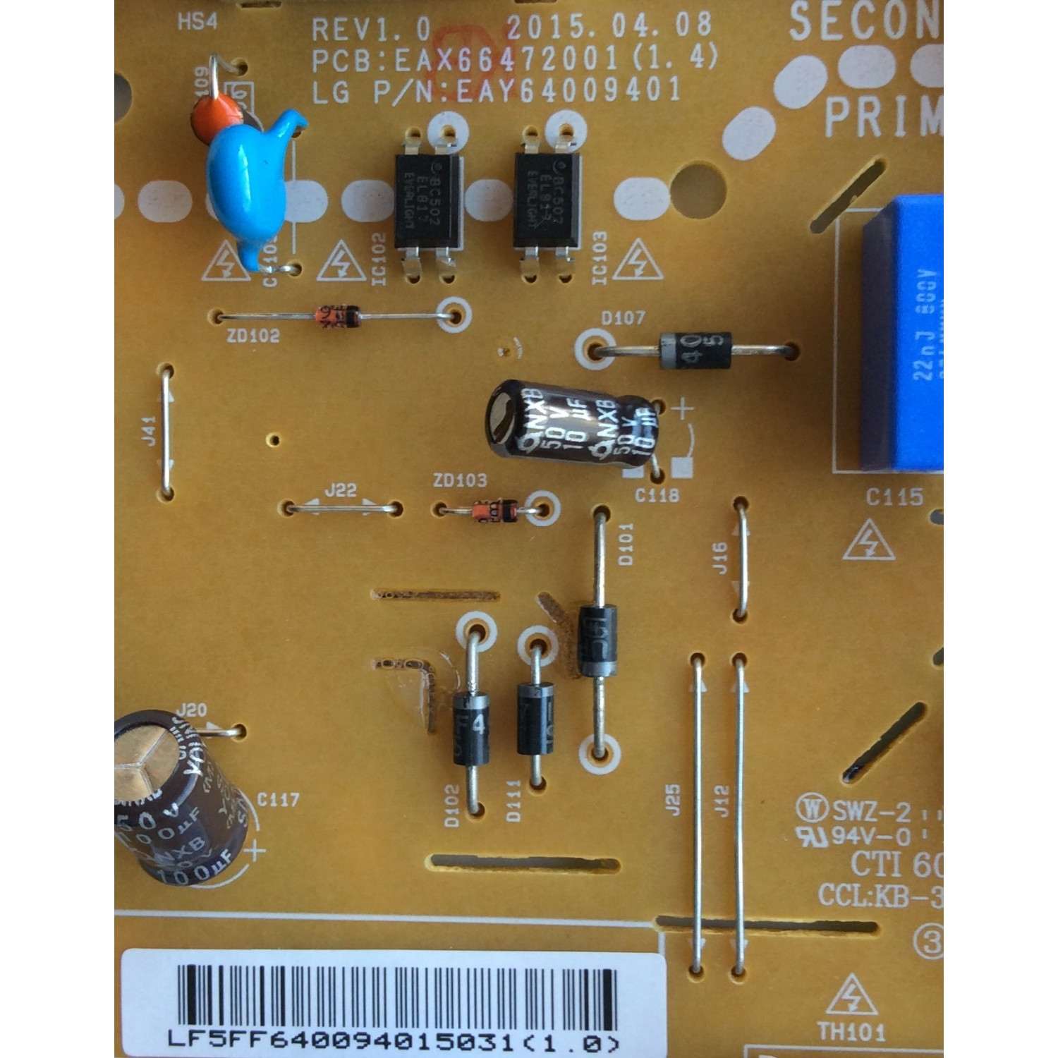FUENTE DE PODER / LG EAY64009401 / 64009401 / EAX66472001(1.4) / PANEL NC430DGE- SADP2 / MODELO 43UF6400-UA BUSYLOR / 43UF6400-UA.BUSYLJM	 - Imagen 2