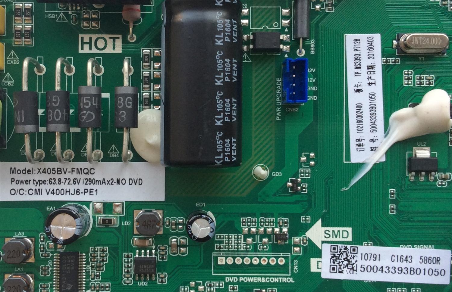 MAIN / FUENTE (COMBO) / SCEPTRE 50043393B01050 / TP.MS3393.P712 / TP.MS3393.P712B / E214887 / PANEL V400HJ6-PE1 / MODELOS X405BV-FMQC / X40 - Imagen 2