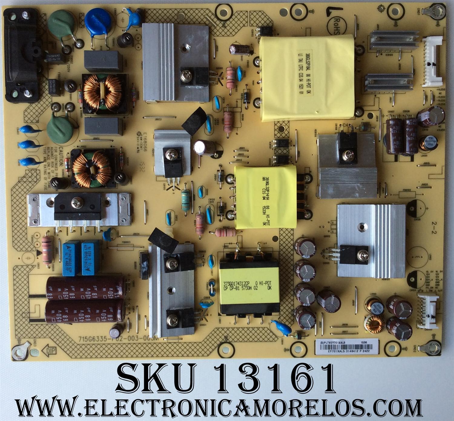 FUENTE DE PODER / BEST BUY PLTVEY701XAL5 / 715G6335-P02-003-003M / PANEL TPT500J1-HVN07.U REV:S600F / MODELO LC-50LB370U 