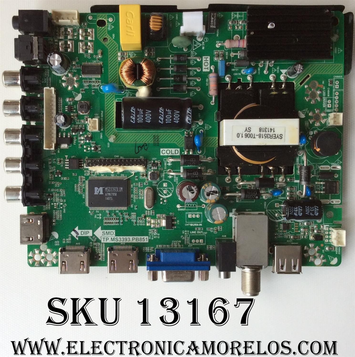 MAIN / FUENTE / ELEMENT B14031820 / 34011569 / TP.MS3393.PB851 / MODELO ELEFW328 / PANEL  LC320TU3A 