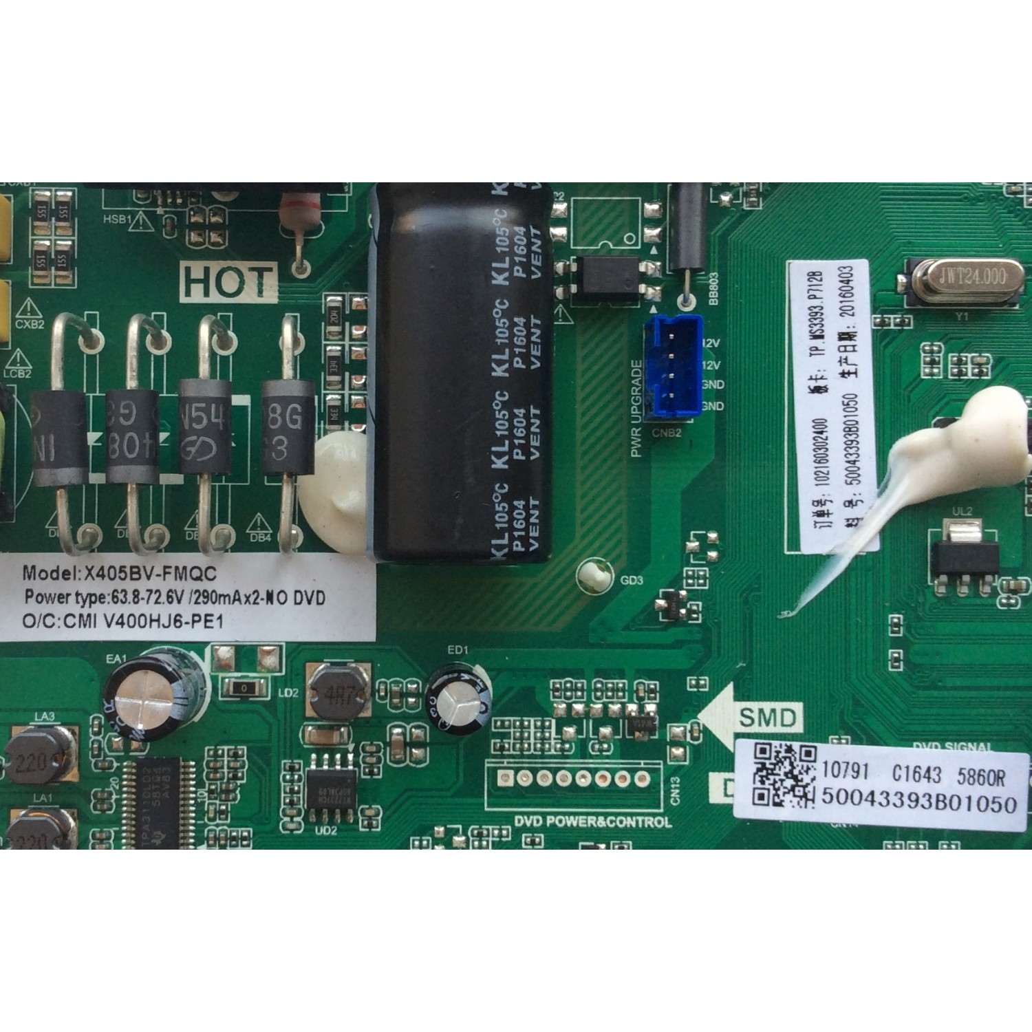MAIN / FUENTE (COMBO) / SCEPTRE 50043393B01050 / TP.MS3393.P712 / TP.MS3393.P712B / E214887 / PANEL V400HJ6-PE1 / MODELOS X405BV-FMQC / X40 - Imagen 2