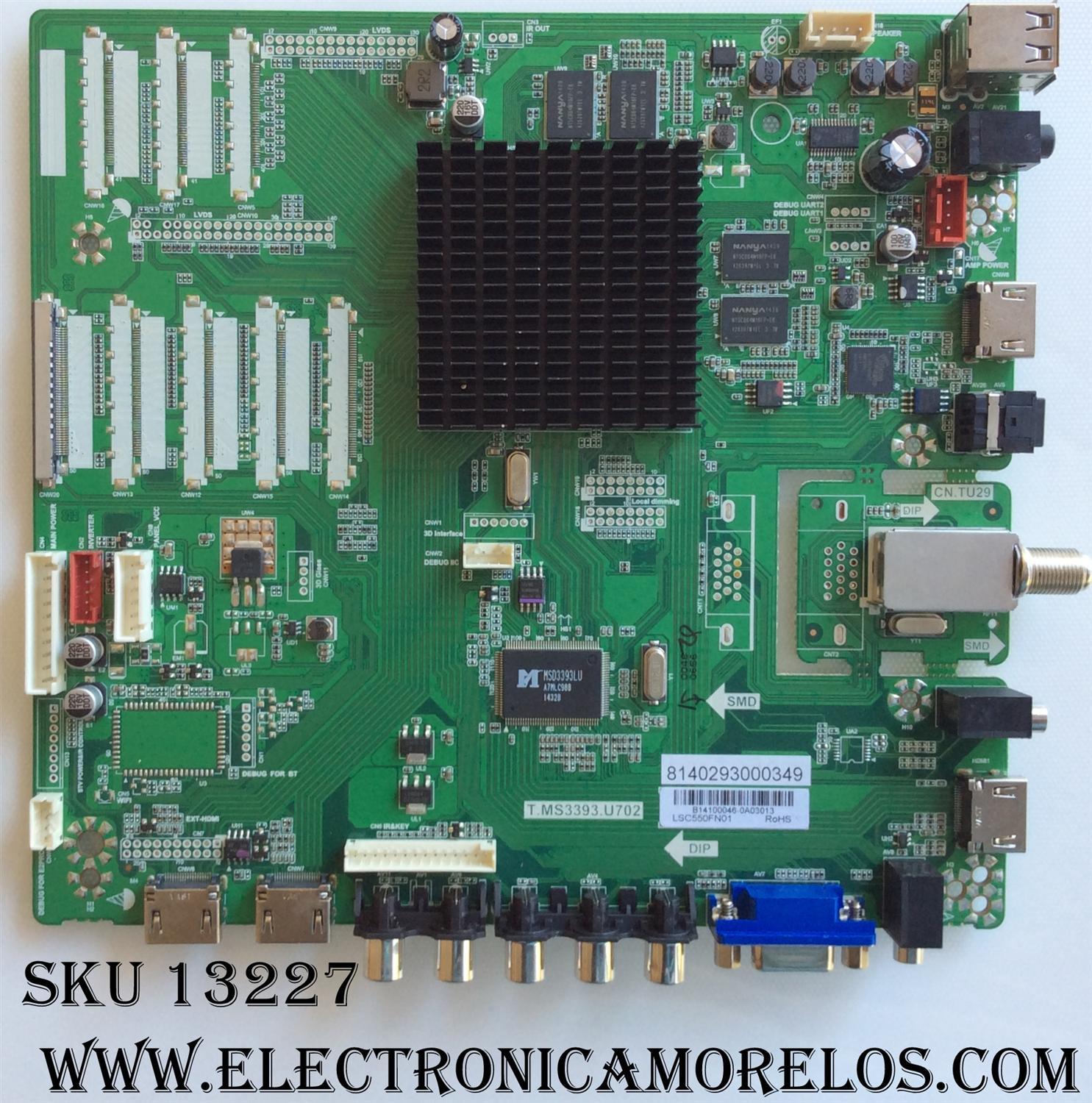 MAIN PARA TV POLAROID / NUMERO DE PARTE T.MS3393.U702 / LSC550FN01 / B14100046 / PANEL LSC550FN01 / MODELO DE550M3N4AU-YA4