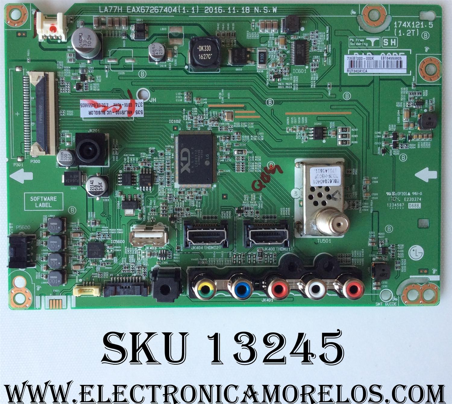 MAIN PARA TV LG / NUMERO DE PARTE EBT64559805 / EAX67267404(1.1) / EAX67267405 / PANEL'S NC490DUE-SADP3 / DISPLAY HV490FHB-N8G / NC490DUE-ABEX1 / MODELOS 49LJ5100-UC BUSYLOR / 49LJ5100-UC BUSGLOR