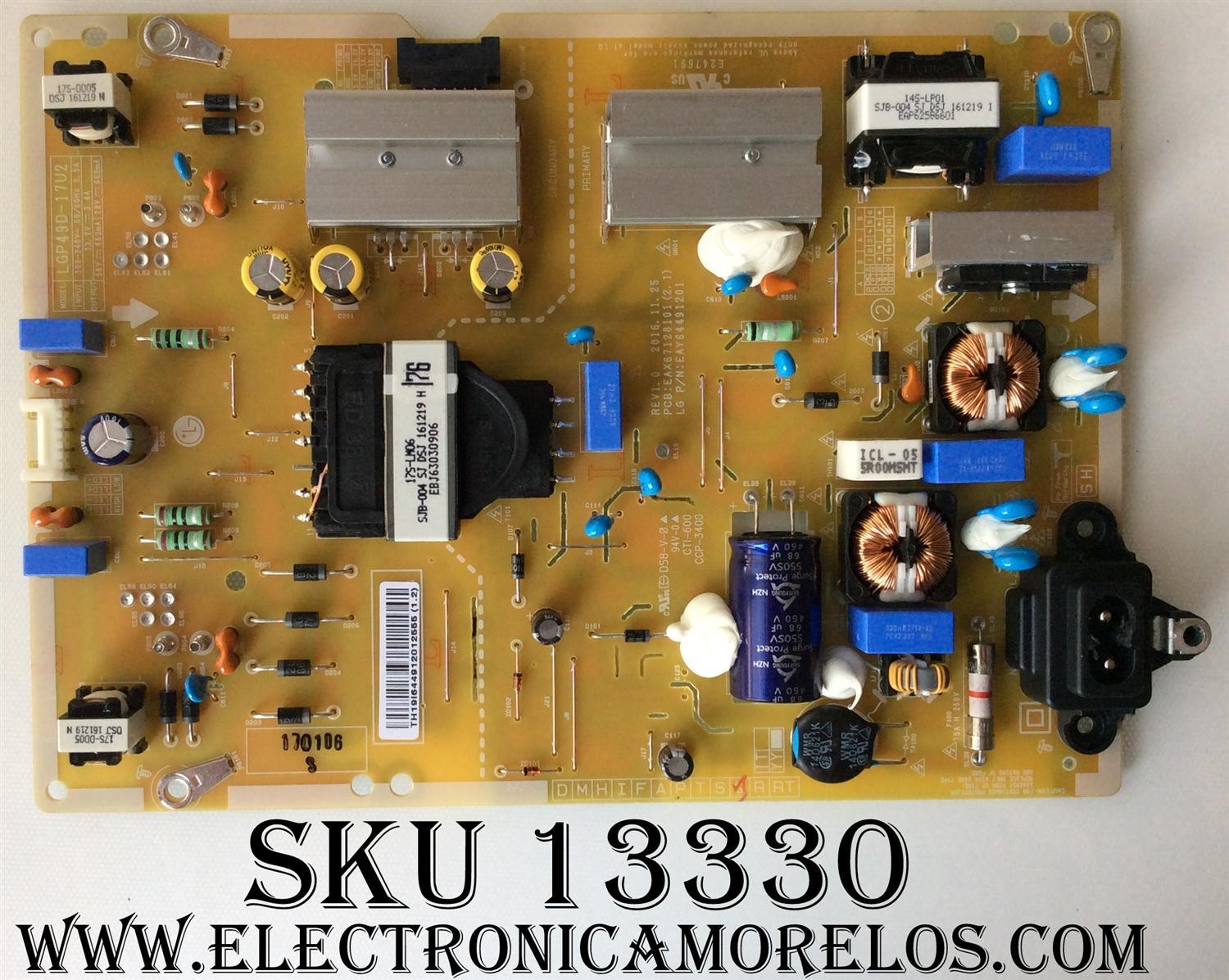 FUENTE DE PODER / LG 64491201 / EAY64491201/ EAX67128101 / MODELOS 49UJ6500-UB.BUSTLJR / 49UJ670V  / 49UJ6500-UB.BWM4LJR  PANEL HC490DGG-ABSR1-214X	