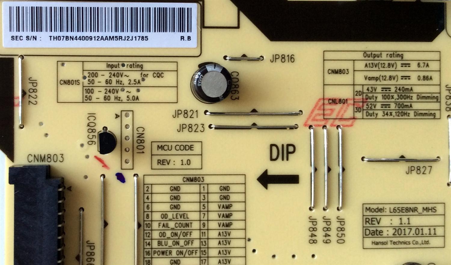 FUENTE DE PODER PARA TV SAMSUNG / NUMERO DE PARTE BN44-00912A / BN4400912A / PANEL CY-SM065FLLV9H / MODELOS UN65MU850DFXZA / UN65MU800DF / UN65MU850DF / UN65MU850DFXZA AA02 / UN65MU8000 / UN65MU8000FXZA AB05 / UN65MU8500 / UN65MU8500FXZA / UN65MU9000 - Imagen 2