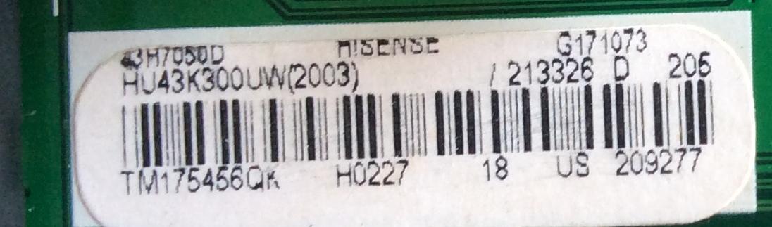 MAIN / HISENSE 213326 / RSAG7.820.6715/ROH / 209277A / HU43K300UW(2003) / PANEL HD426K3U51-T1\S3\GM\ROH / MODELO 43H7050D - Imagen 2