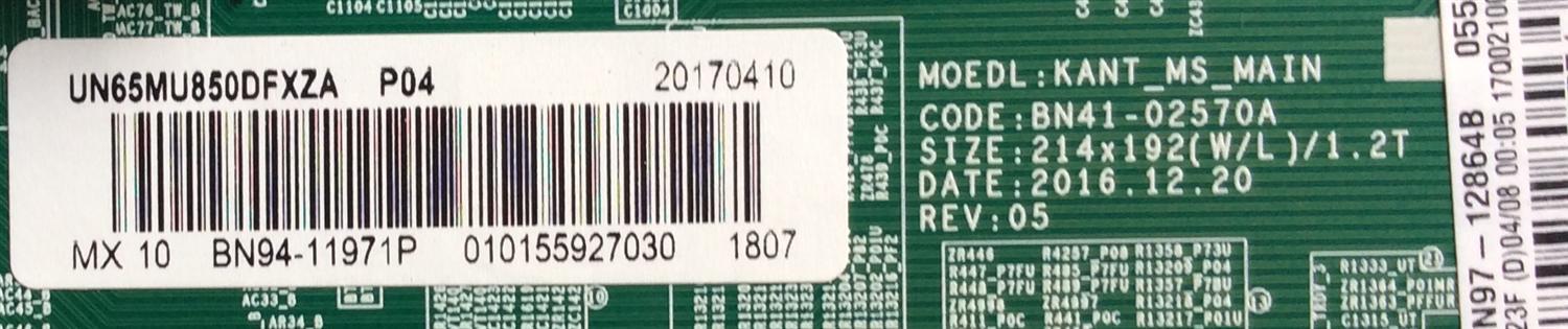 MAIN PARA TV SAMSUNG / NUMERO DE PARTE BN94-11971P / BN41-02570A / BN97-12864B / BN9411971P / PARTE SUSTITUTA	BN94-12541P / PANEL CY-UM065FLAV3H / MODELO UN65MU850 / UN65MU850DFXZA AA02 - Imagen 2