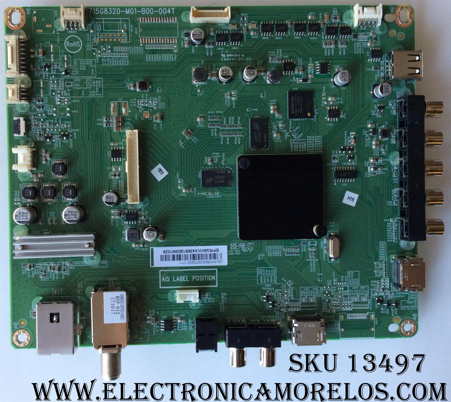 MAIN PARA TV VIZIO / NUMERO DE PARTE 756TXHCB02K007 / XHCB02K007 / 715G8320-M01-B00-004T / PANEL TPT390J1-HVN04.U S002A / MODELOS D39F-E1 LTTWVLAT / D39F-E1 LTTWVLKT / D39F-E1 LTTWVLKU / PANEL Y MODELO COMPATBLE TPT430H3-HVN01.U REV:S272R / D43F-E1