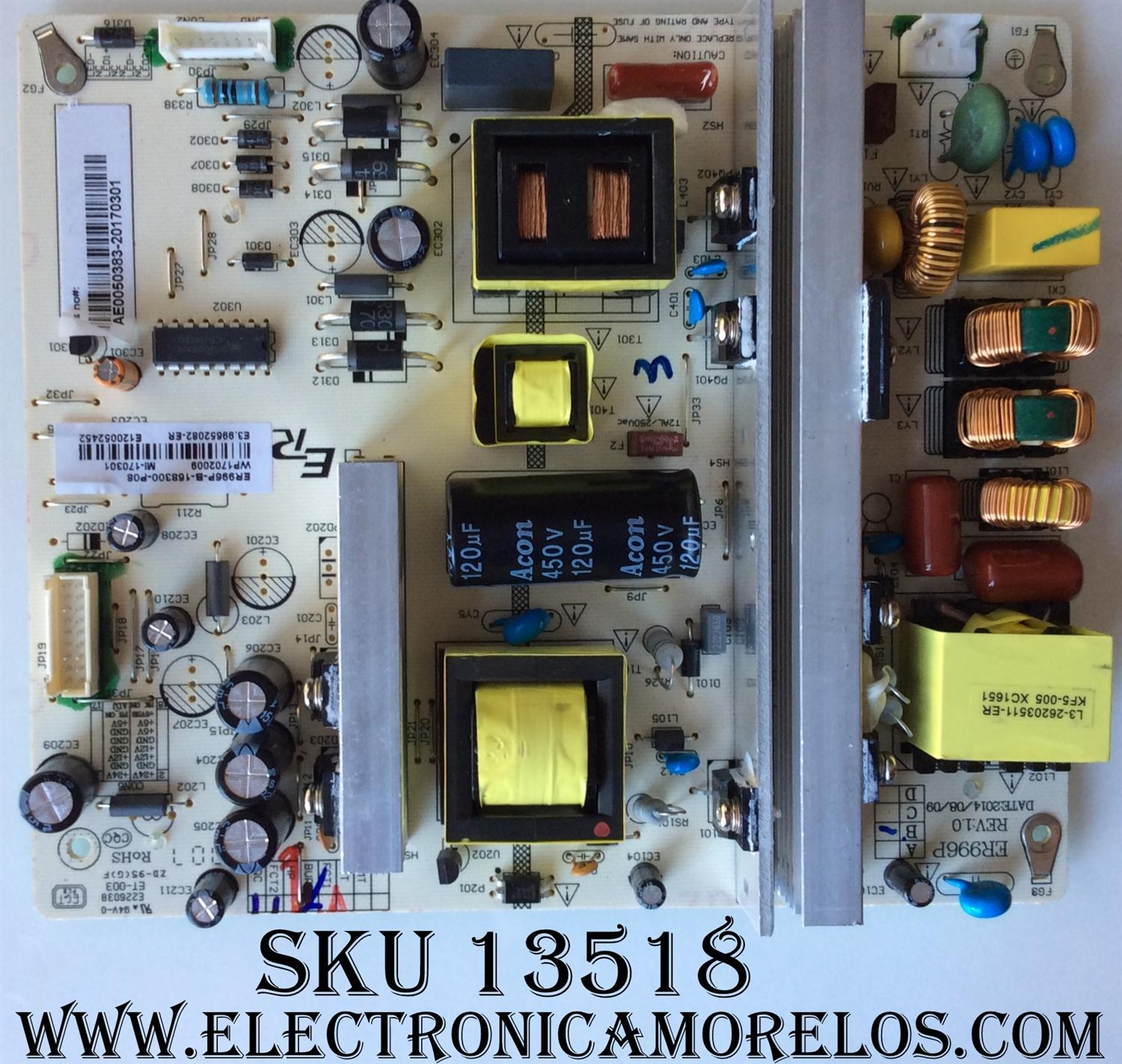 FUENTE DE PODER / RCA AE0050383 / ER996P-B-168300-P08 / ER996P / ER996P B / MODELOS PLDED5515-D-UHD / RTU5540-B