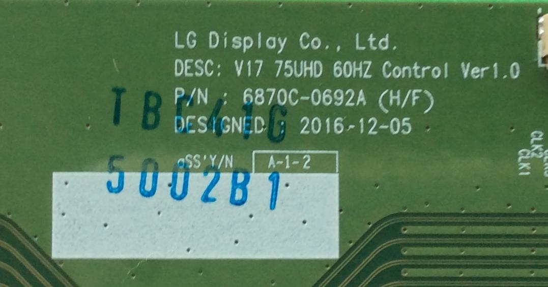 T-CON PARA TV LG / NUMERO DE PARTE LJ94-5002B / 6870C-0692A / 5002B / PANEL LC750EGE (FK)(M1) / MODELOS 75UN7070PUC / 75UJ657A-UB / 75UN7070PUC.BUSFLKR / 75UJ657A-UB.BUSYLJR - Imagen 2