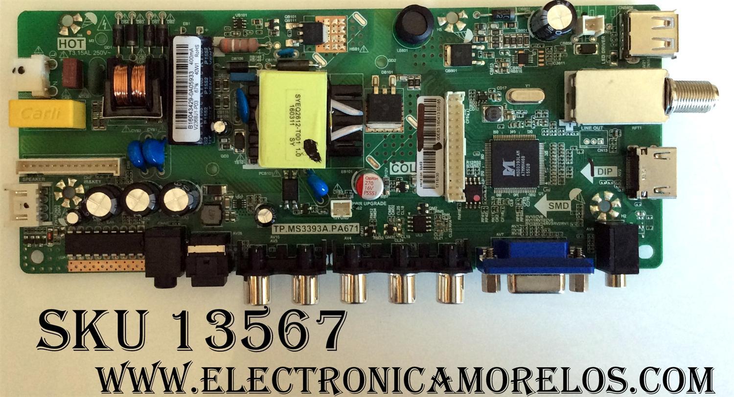 MAIN FUENTE / ATVIO B16043429 / TP.MS3393A.PA671 / SY16130 / 890-M00-00E63 / VER:bb49 / MODELO D236T1NNAHYA  / PANEL V236BJ1-P03	