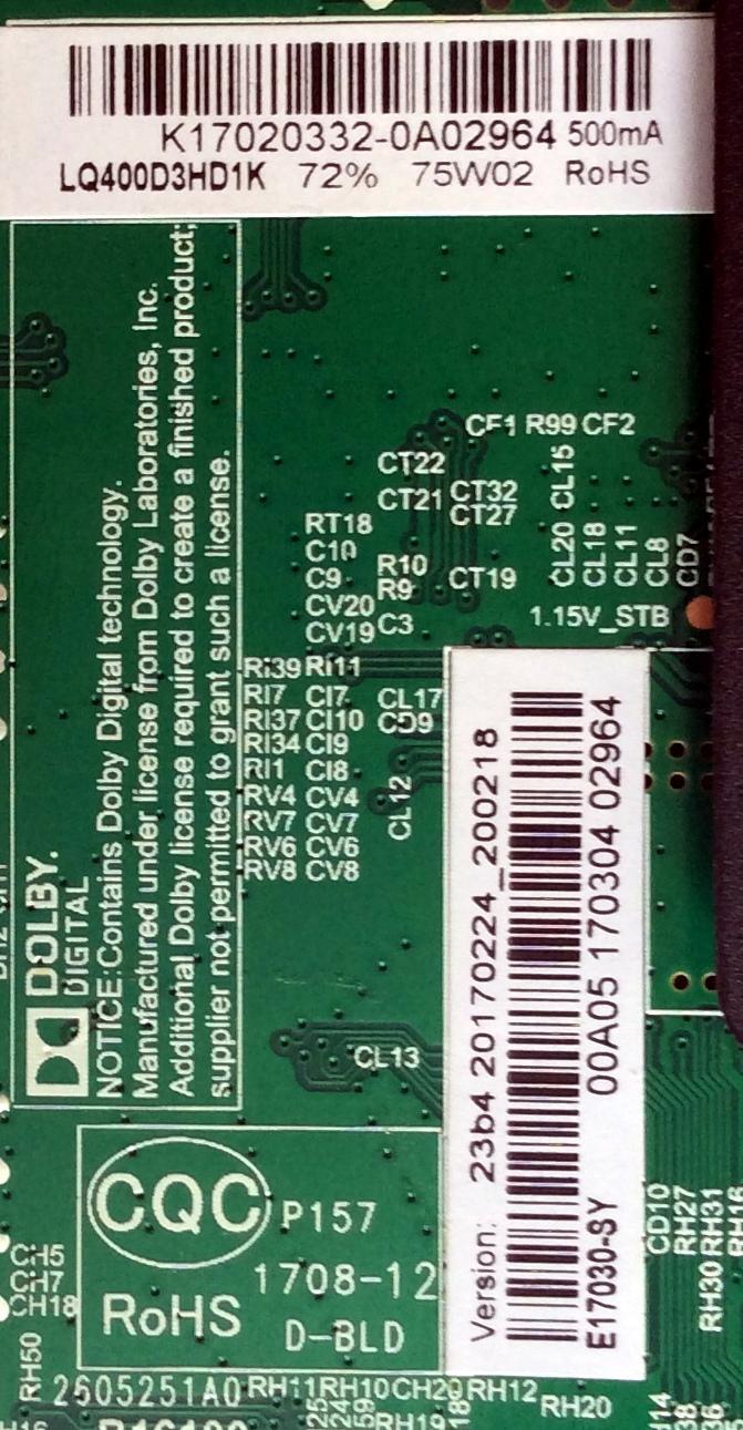 MAIN / FUENTE / (COMBO) / ELEMENT K17020332 / TP.MS3393.PB751 / MODELO ELFW4017 / PANEL LQ400D3HD1K	 - Imagen 2
