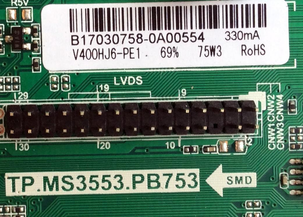 MAIN / FUENTE (COMBO) B17030758 / TP.MS3553.PB753 / MODELO E40 CNSV53DB / PANEL V400HJ6-PE1	 - Imagen 2