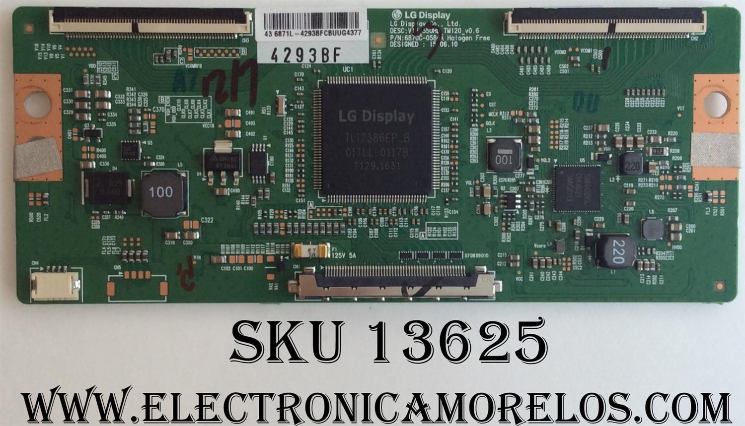 T-CON PARA TV PHILIPS / NUMERO DE PARTE 6871L-4293B / 6870C-0584A / 4293B / V16_55UHD_TM120_v0.6 / PANEL UADR2XG / MODELOS E4ST4316H / 43PFL5602/F7 / 43PFL5703/F7 ME1 / 43PFL5703/F7 ME2 / 43PFL5922/F7 ME1 / 55PFL5703/F7 DS4