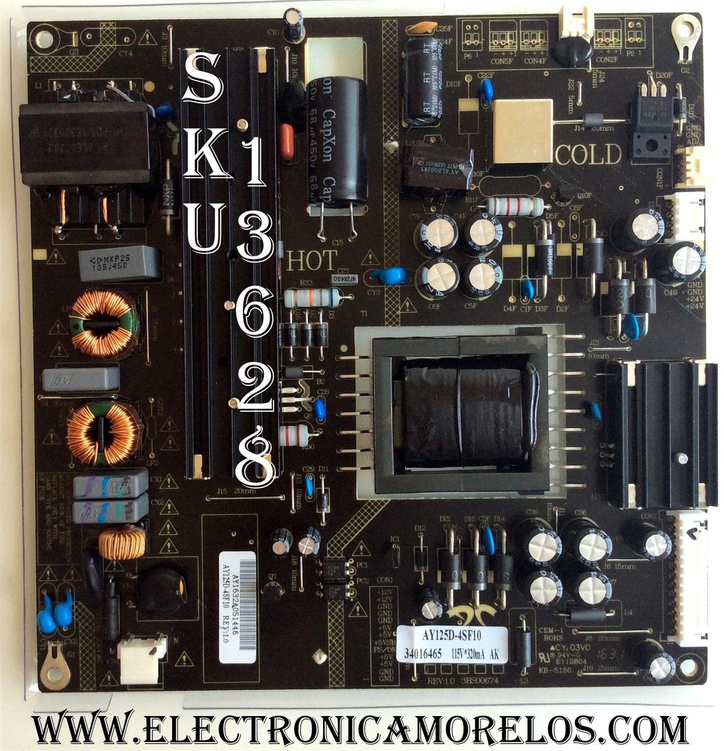 FUENTE DE PODER ORIGINAL PARA TV ELEMENT / NUMERO DE PARTE AY125D-4SF10 / AY1632A / 34016465 / 3BS00674 / PANEL LC430EGY-SJM1 / DISPLAY LC430EGY (SJ)(M1) / MODELO E4ST4316H