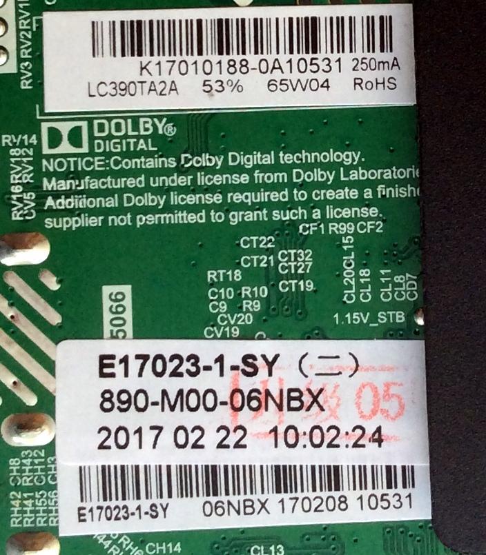MAIN / FUENTE / (COMBO) / ELEMENT K17010188 / TP.MS3393.PB801 / E17023-1-SY / 890-M00-06NBX / MODELO ELEFW3916 / PANEL LC390TA2A	 - Imagen 2