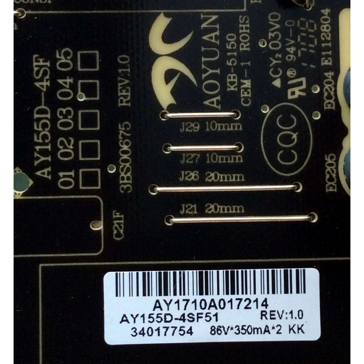 FUENTE / WESTINGHOUSE AY155D-4SF51 / AY155D-4SF / AY1710A0017214 / 3BS00675 / MODELO WD55UT4490 TW-04401-L055A - Imagen 2
