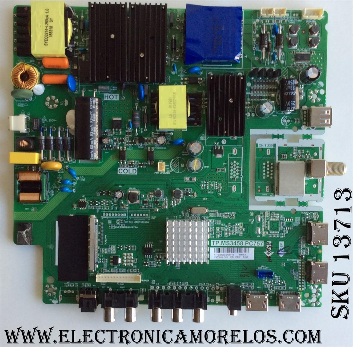MAIN FUENTE PARA TV RCA / NUMERO DE PARTE A17030685 / TP.MS3458.PC757 / AE0010878 / PANEL V500DJ6-QE1 / MODELO RLDED5098-B-UHD