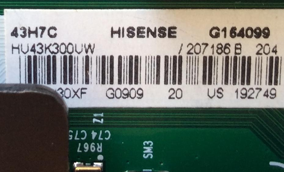 MAIN PARA TV HISENSE / NUMERO DE PARTE 207186 / RSAG7.820.6591/ROH / 192749 / HU43K300UW / PANEL´S HD426DU-B51(010)\S1\XP\GM\ROH / HD426DU-B51(010)\S0\XP\GM\ROH / HD426K3U51-T1 / DISPLAY T430QVN02.1 / MODELO 43H7C - Imagen 2