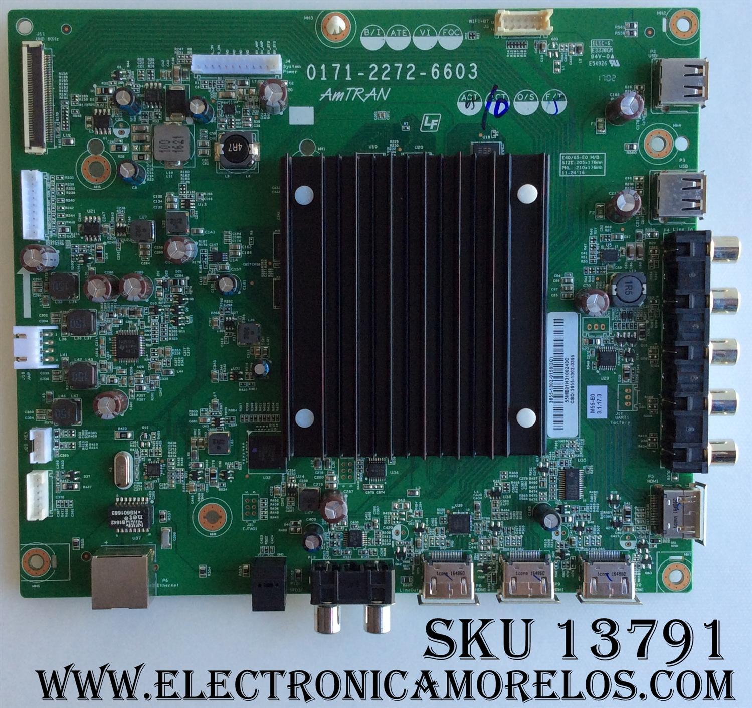 MAIN PARA TV VIZIO / NUMERO DE PARTE 3655-1302-0150 / 0171-2272-6603 / 3655-1302-0395 / 365513020150 / MODELO M55-E0 LAUAROAT