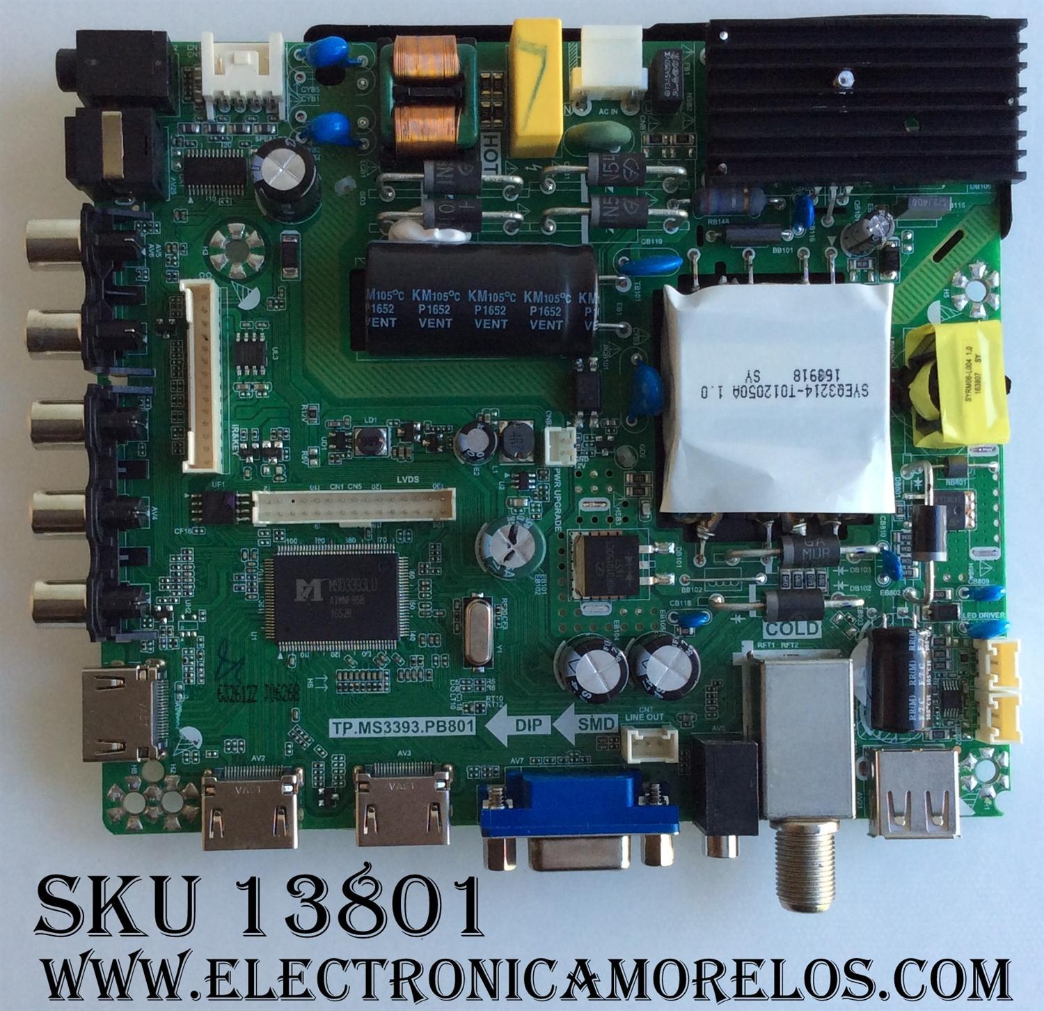 MAIN FUENTE (COMBO) PARA TV ELEMENT / NUMERO DE PARTE K17030626 / E17053-1-SY / 890-M00-06NC6 / TP.MS3393.PB801 / 75W03 / T500HJ1-PE8(C7) / PANEL T500-V35-DLED / MODELO ELFW5017 LE-50GV350-D3