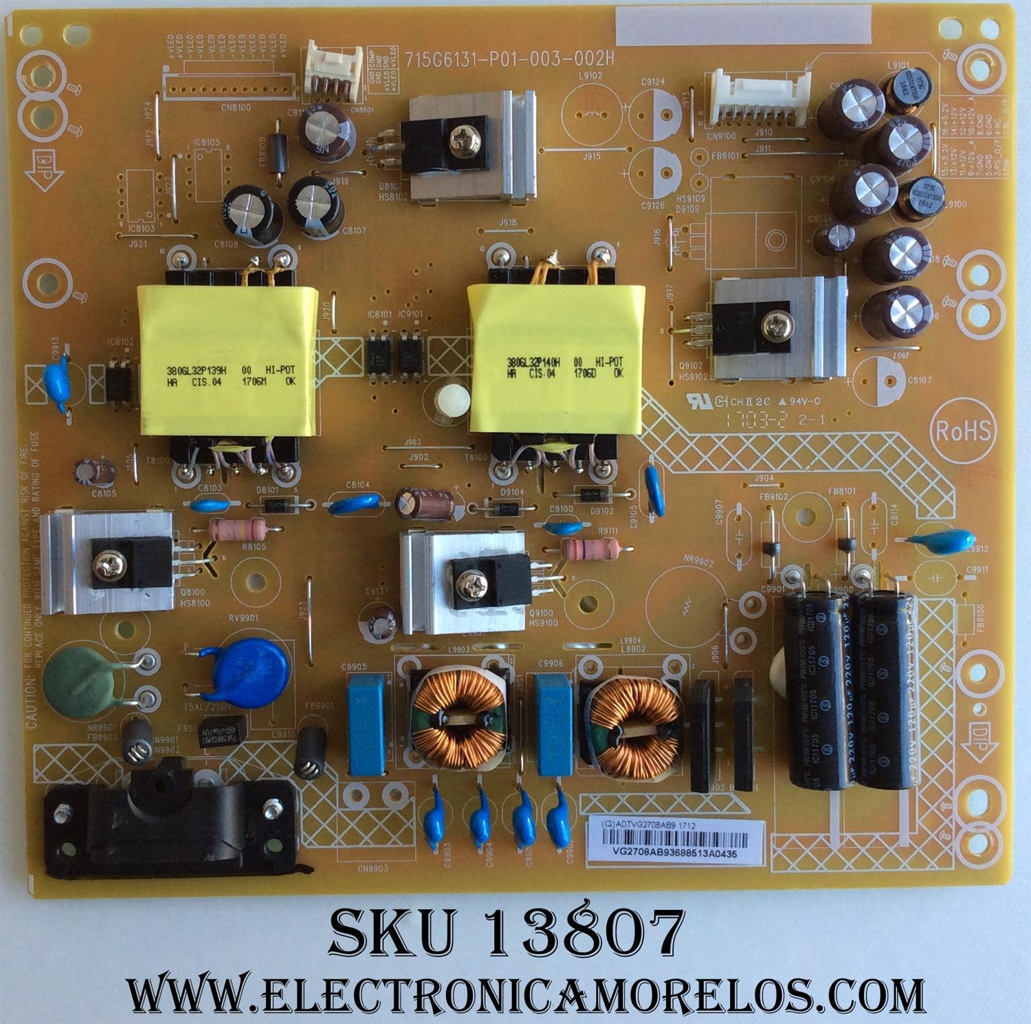 FUENTE DE PODER / VIZIO ADTVG2708AB9 / 715G6131-P01-003-002H / (Q)ADTVG2708AB9 / VG2708AB9 / PANEL TPT400LA-HN02.S REV:S801U / MODELOS D40F-E1 / D40F-E1 LTTEVVKT / D40F-E1 LTTEVVAT