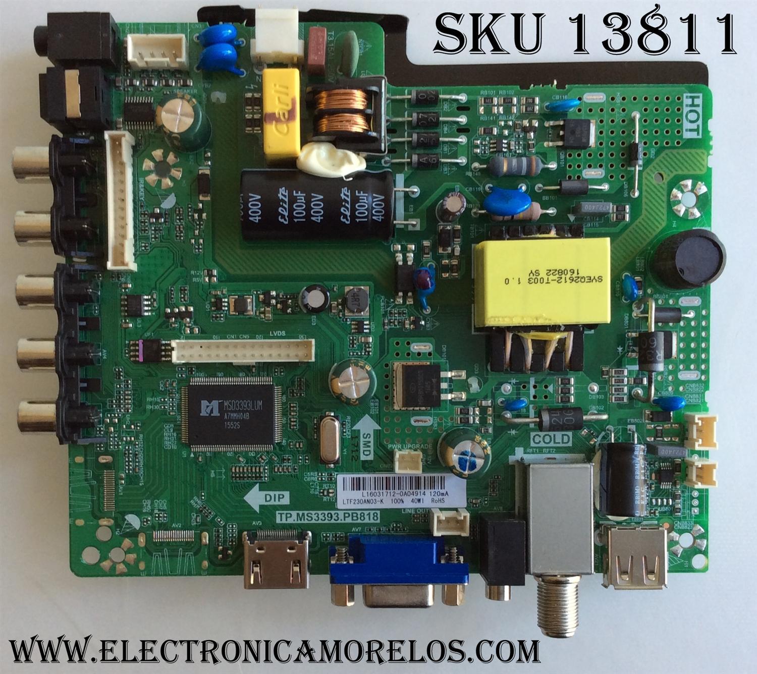 MAIN FUENTE PARA TV SEIKI SY16086 / 890-M00-00E60 / TP.MS3393.PB818 / / MODELO SE23HEB2 / PANEL LTF230AN03-K	