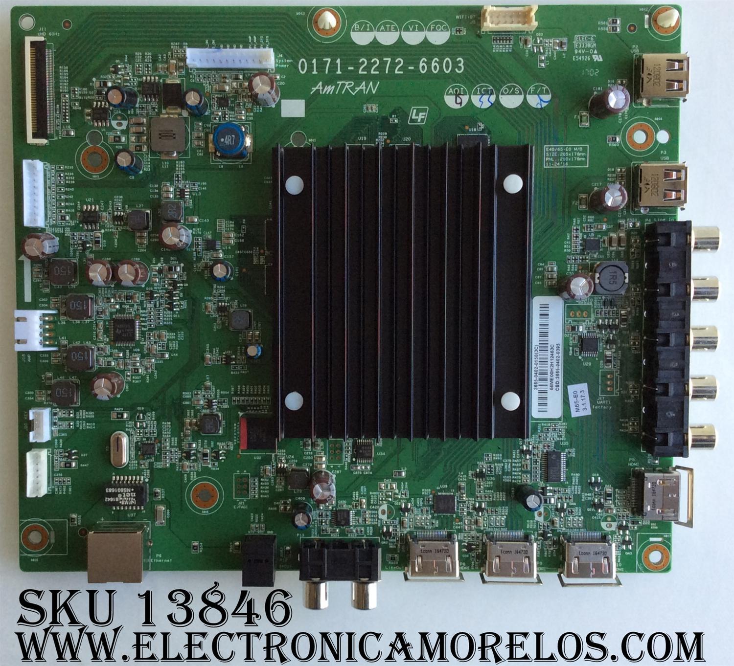 MAIN PARA TV VIZIO / NUMERO DE PARTE 3665-0402-0150 / 0171-2272-6603 / 3665-0402-0395 / 366504020150 / MODELOS M65-E0 / M65-E0 LAUSSOAT