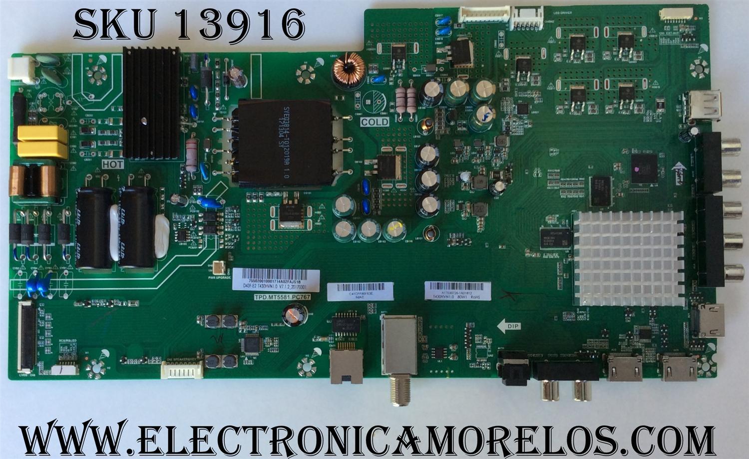 MAIN FUENTE / VIZIO A18031222 / TPD.MT5581.PC767 / 755020010003817A523CJSSB / DISPLAY LC430DUY(SH)(A1) / MODELO D43F-F2 LWZJVNN