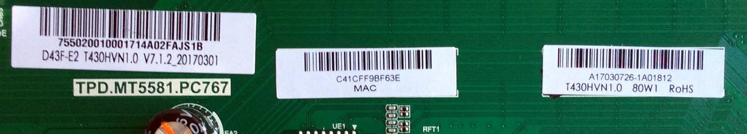 MAIN FUENTE / VIZIO A18031222 / TPD.MT5581.PC767 / 755020010003817A523CJSSB / DISPLAY LC430DUY(SH)(A1) / MODELO D43F-F2 LWZJVNN - Imagen 2