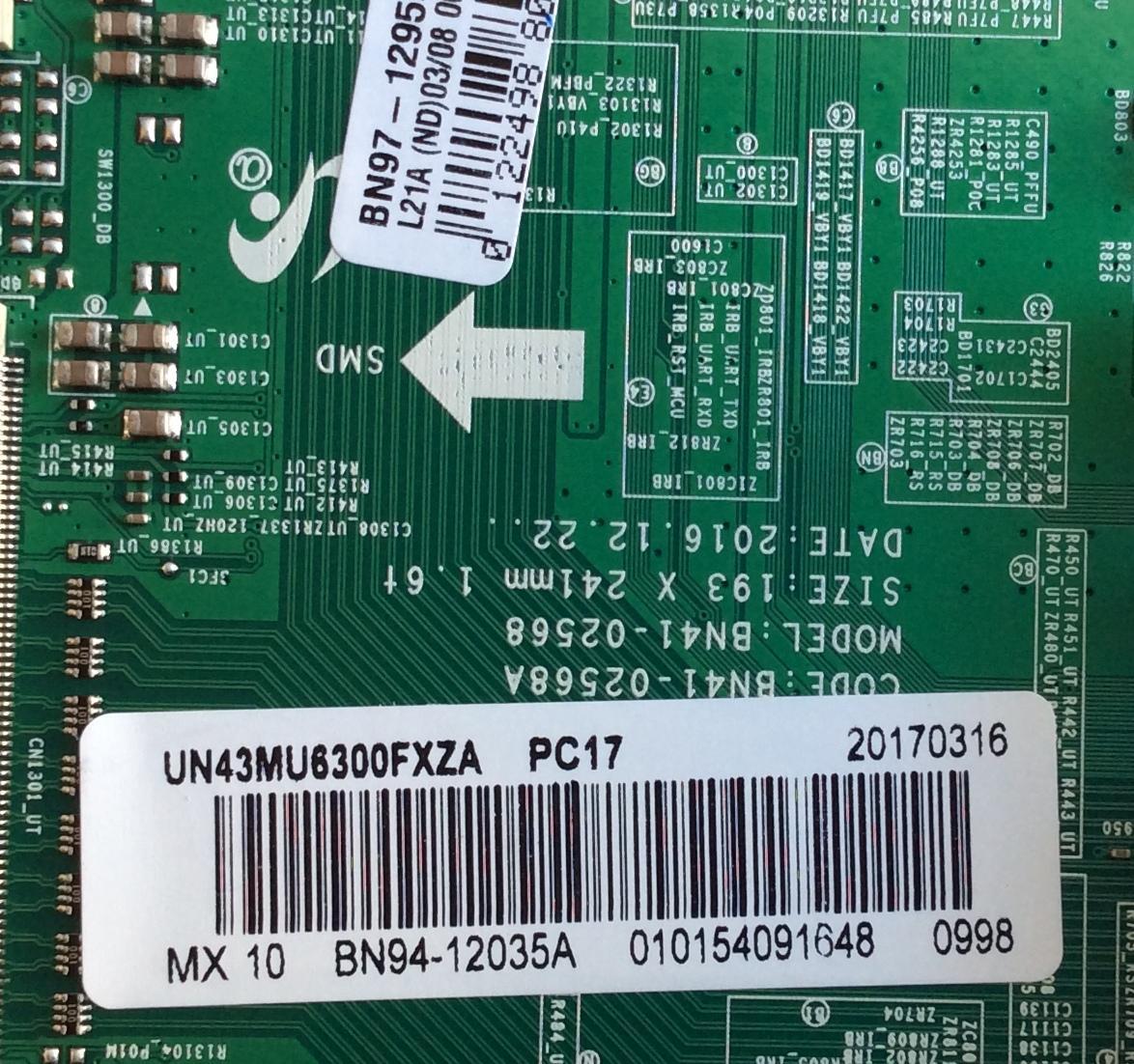 MAIN / SAMSUNG BN94-12035A / BN97-12959A / BN41-02568A / MODELO UN43MU6300FXZA BA01 / PANEL CY-GK043HGEV2H JW11	 - Imagen 2