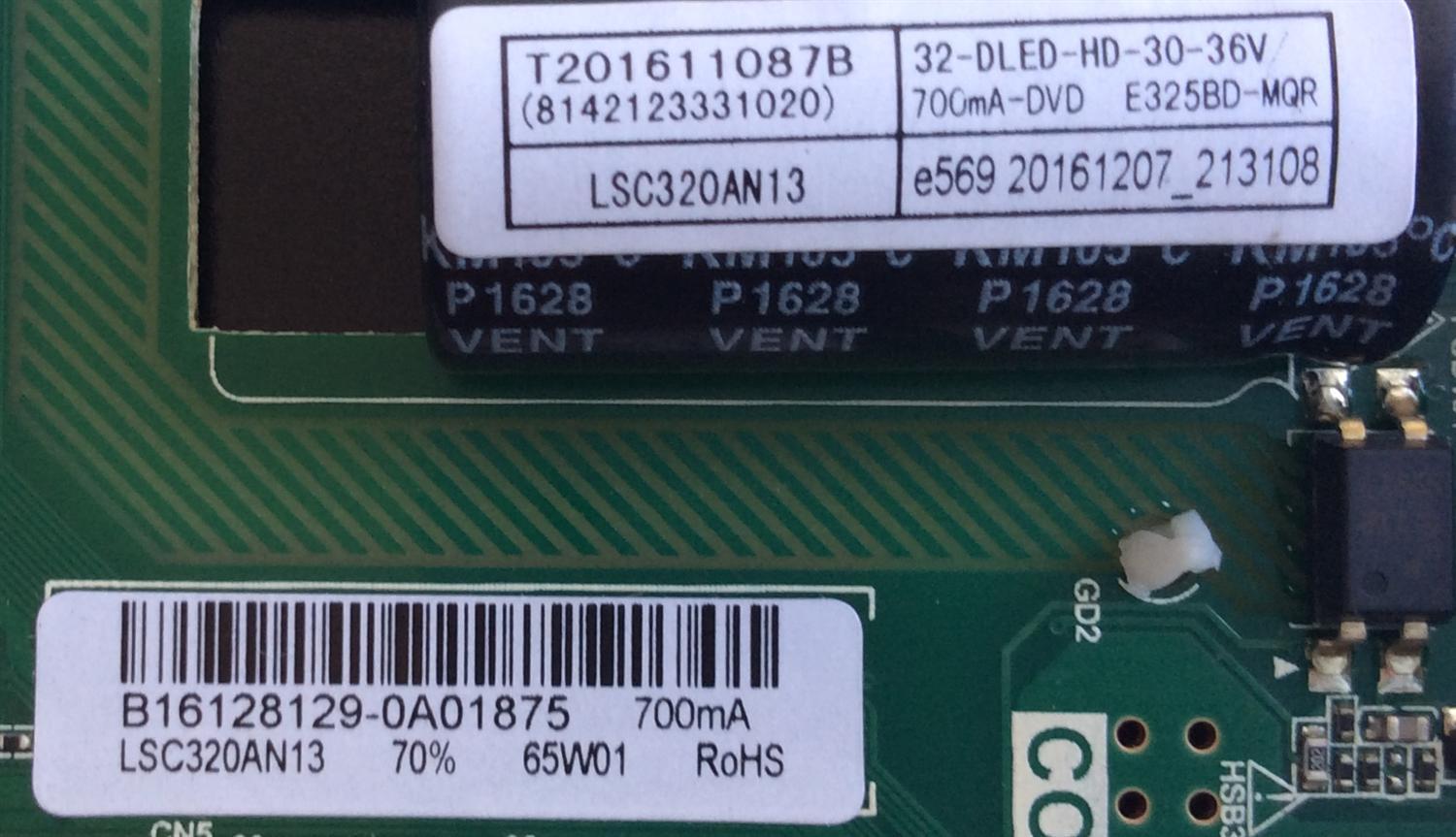 MAIN / FUENTE / (COMBO) / SCEPTRE B16128129 / TP.MS3393.PB855 / T201611087B / MODELO E32 / PANEL LSC320AN13	 - Imagen 2