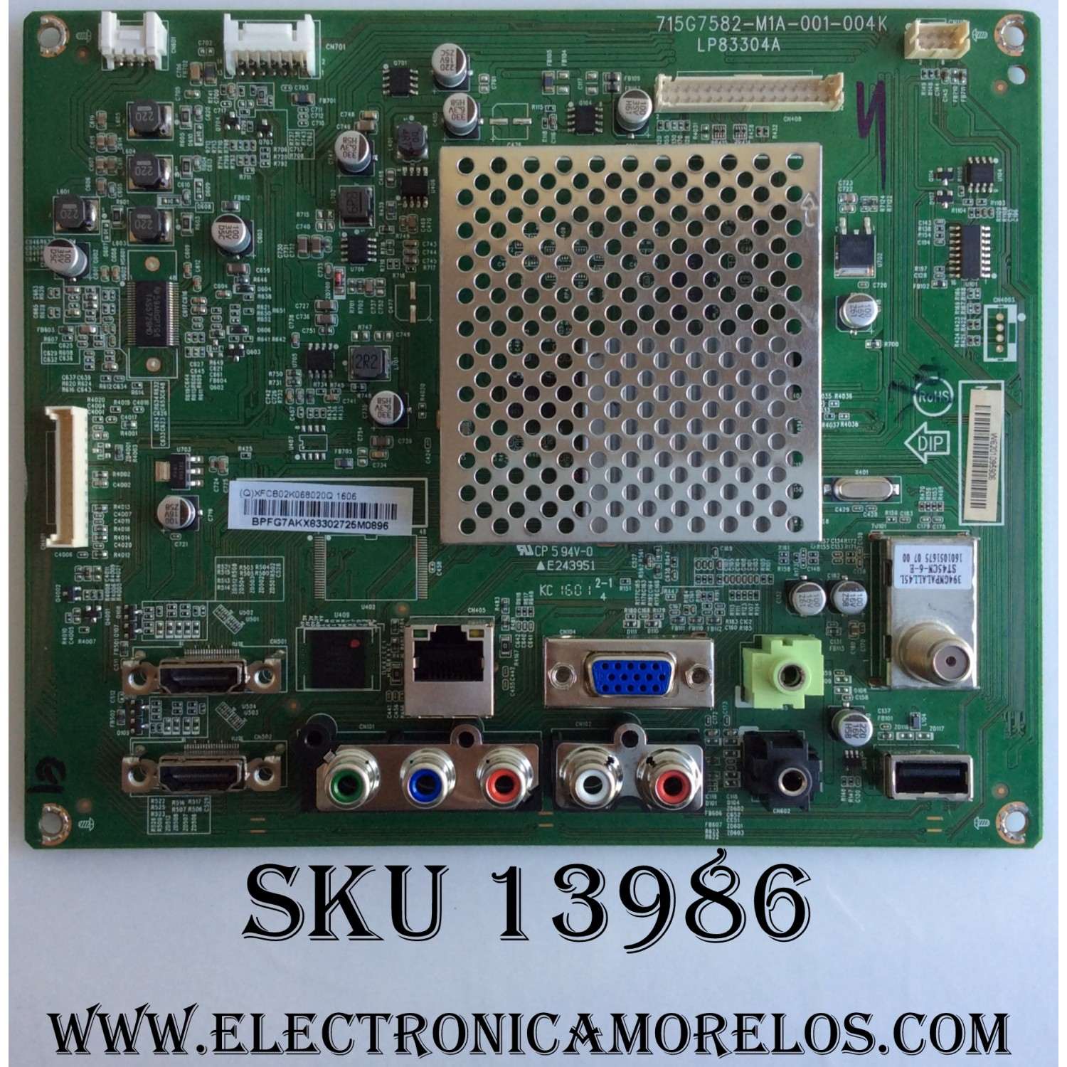 MAIN PARA TV VIZIO / NUMERO DE PARTE XFCB02K068 / 715G7582-M1A-001-004K / 756TXFCB02K068 / 756TXFCB02K0680 / PANEL TPT275B5-A018.L REV:S1C / MODELO D28H-D1 LTT3UOBS