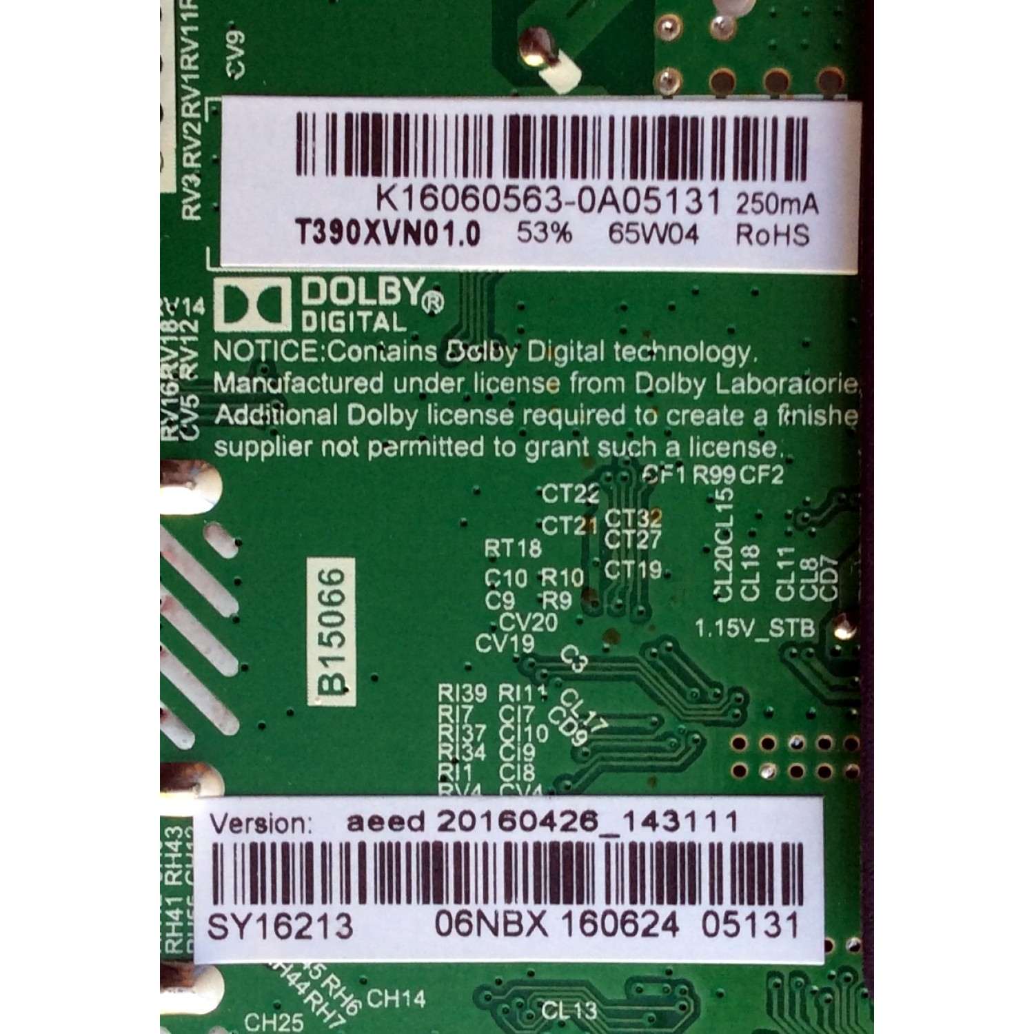 MAIN / FUENTE / (COMBO) / ELEMENT K16060563 / TP.MS3393.PB801 / SY16213 / VERSION AEED / MODELO ELEFW3916 / PANEL T390XVN01.0	 - Imagen 2