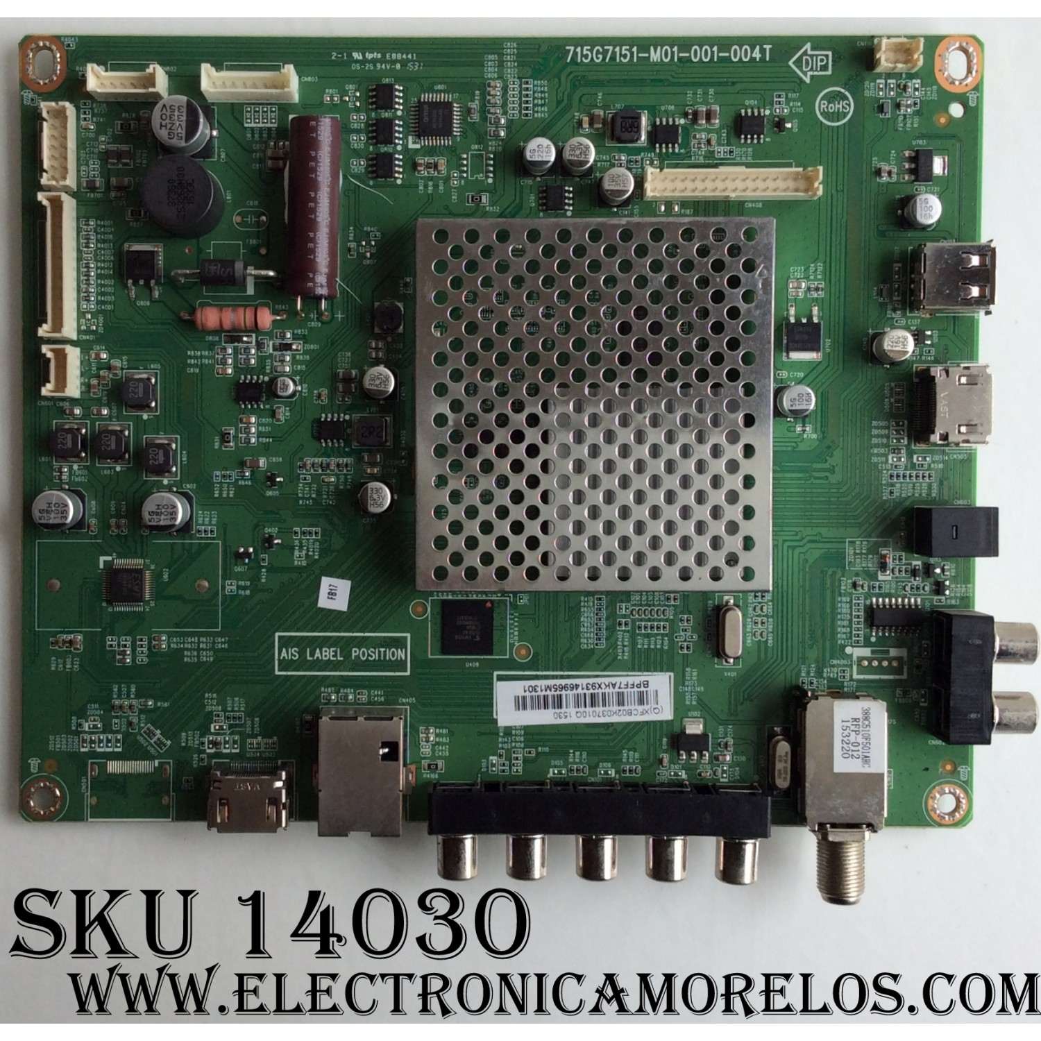 MAIN PARA TV VIZIO / NUMERO DE PARTE XFCB02K037 / 715G7151-M01-001-004T / 756TXFCB02K0370 / XFCB02K037010Q / PANEL TPT315B5-EUJFFE REV:S1G / MODELO E32-C1 / E32-C1 LTT7SJAR 