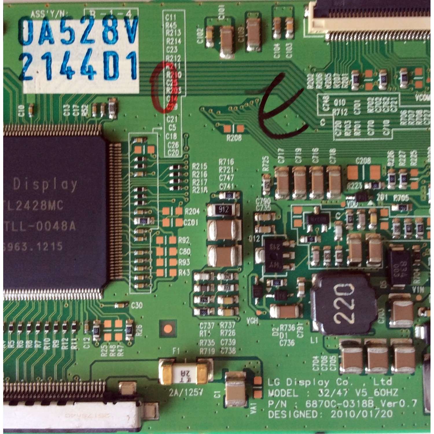 T-CON / LG 6871L-2144D / 6870C-0318B / MODELO 47CM565-UB.AUSWLUR / PANEL LC470WUE(SE)(P1)	 - Imagen 2