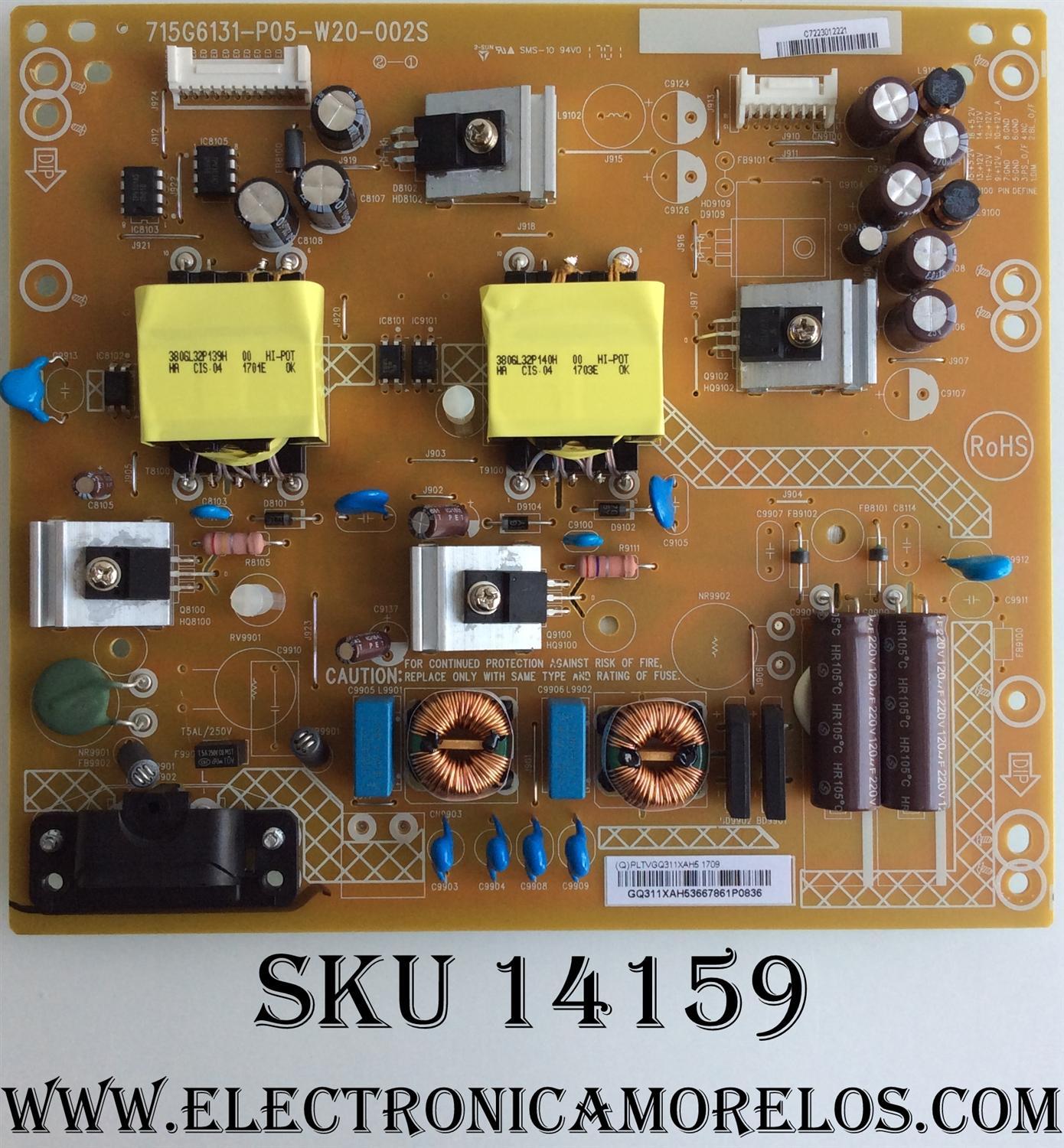 FUENTE DE PODER / VIZIO PLTVGQ311XAH5 / 715G6131-P05-W20-002S / GQ311XAH5 / PANEL TPT430H3-DUYSHA.G REV:S1AL / MODELO D43N-E1 LTT7VNBT