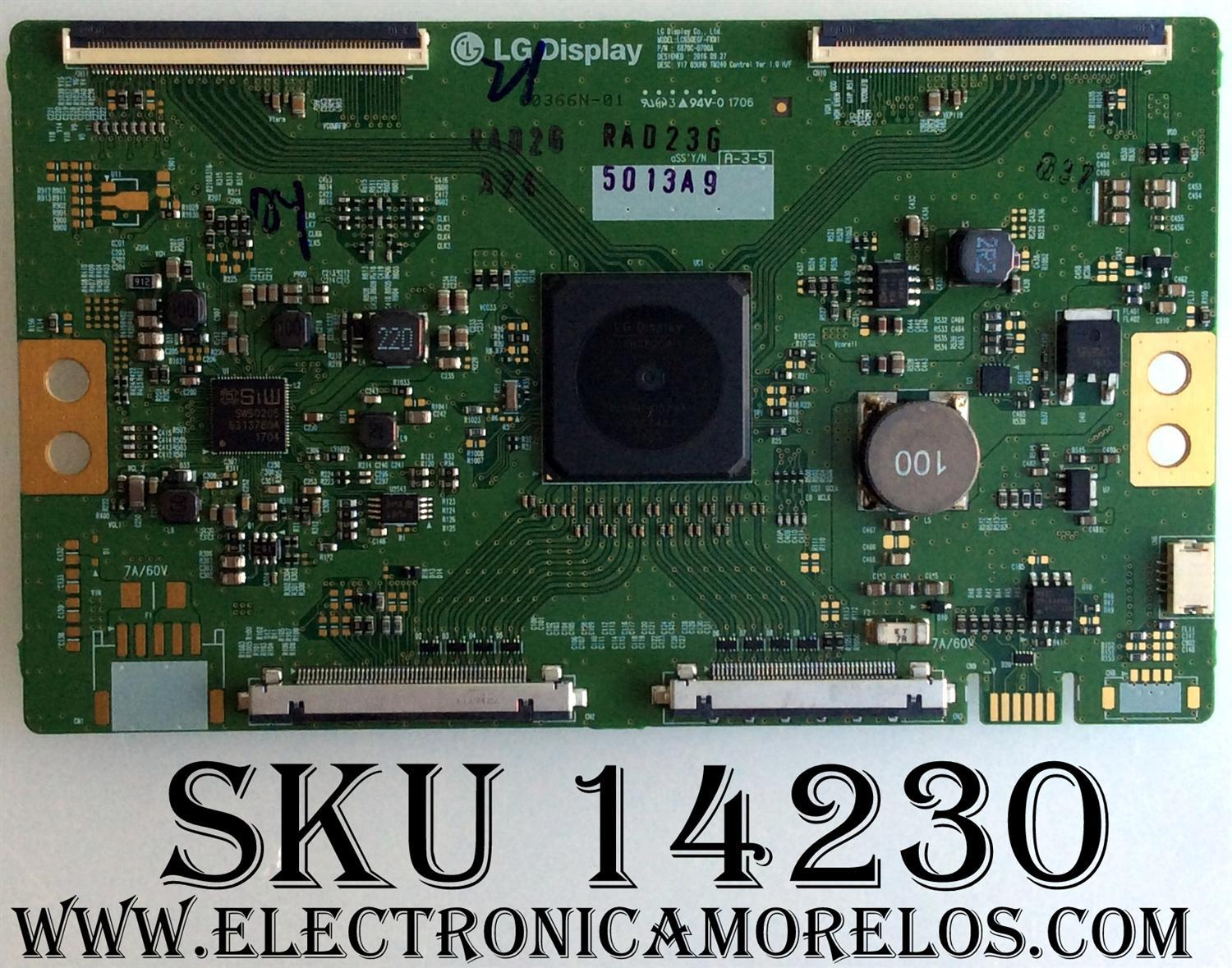 T-CON PARA TV LG / NUMERO DE PARTE LJ94-5013A / 6870C-0700A / LC650EQF-FKM1 / 5013A / PANEL LC650EQF-DKM1 / DISPLAY LC650EQF (DK)(M1) / MODELOS 65SJ8500-UB / 65SJ8500-UB.BWMYLJR / 65SJ850A-UC / 65SJ850A-UC.BUSYLJR