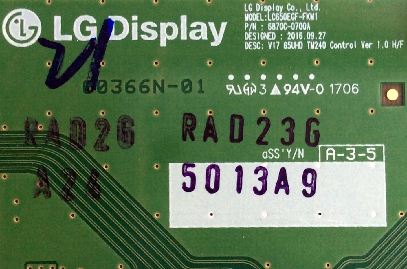 T-CON PARA TV LG / NUMERO DE PARTE LJ94-5013A / 6870C-0700A / LC650EQF-FKM1 / 5013A / PANEL LC650EQF-DKM1 / DISPLAY LC650EQF (DK)(M1) / MODELOS 65SJ8500-UB / 65SJ8500-UB.BWMYLJR / 65SJ850A-UC / 65SJ850A-UC.BUSYLJR - Imagen 2