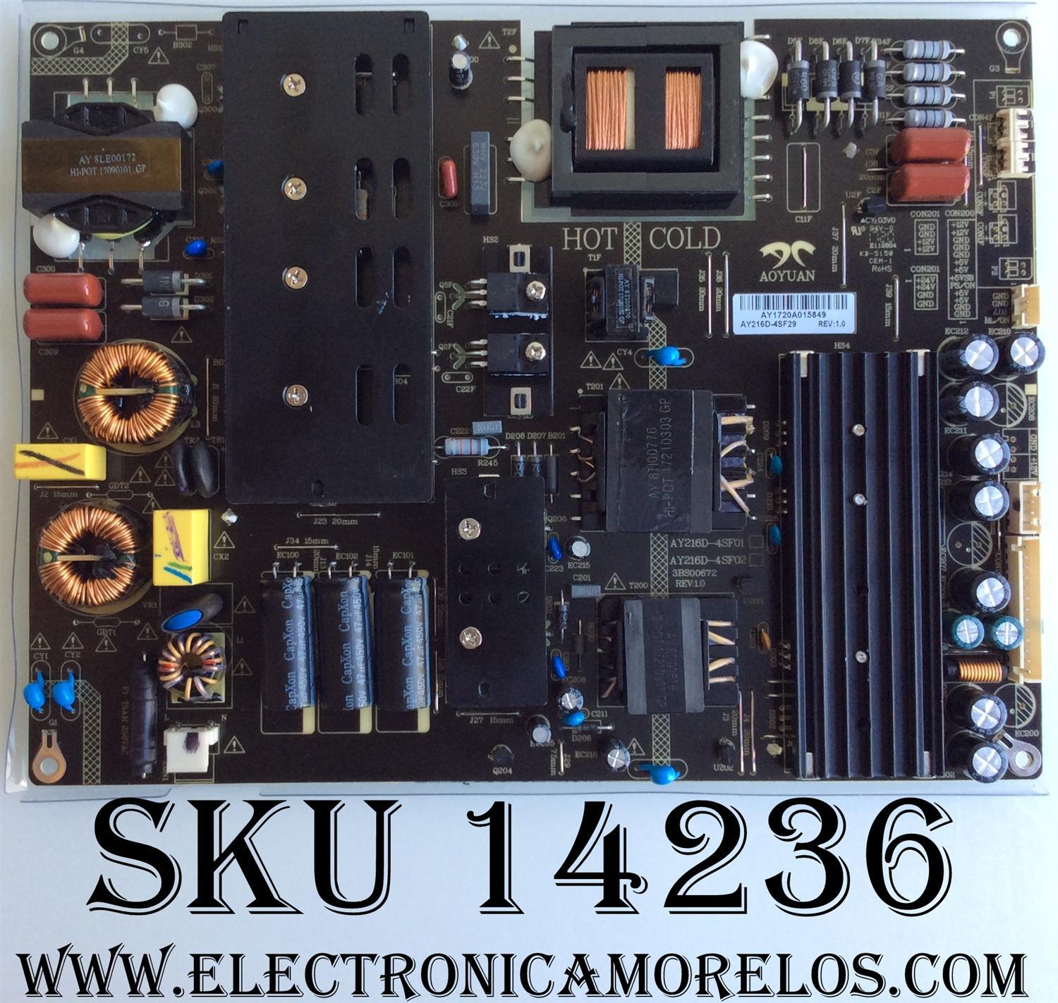 FUENTE DE PODER / SCEPTRE AY216D-4SF29/ 3BS00672 REV:1.0 / MODELO V65 SPTV589DA / PANEL LSC650FJ11-W02	